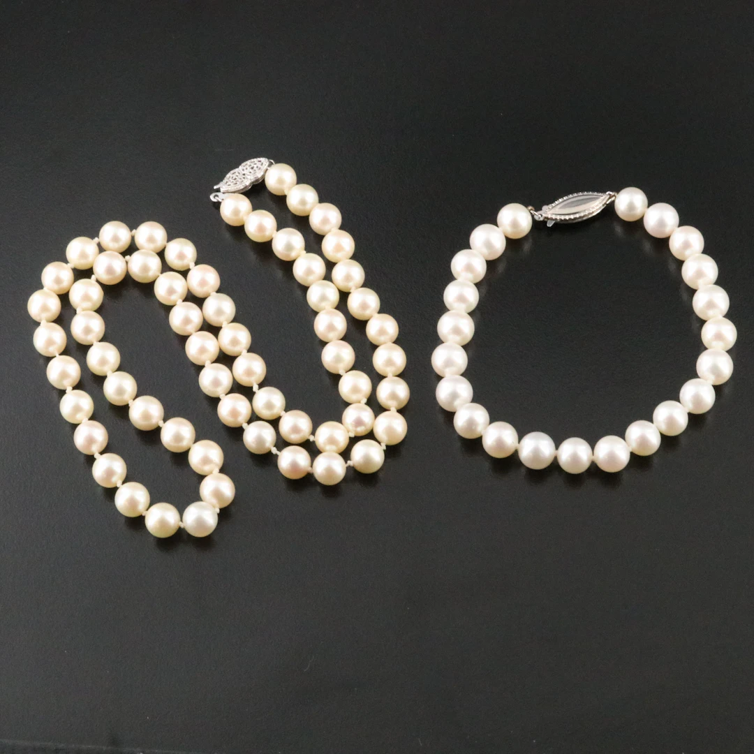 Pearl Bracelet and Necklace with 14K Clasps
