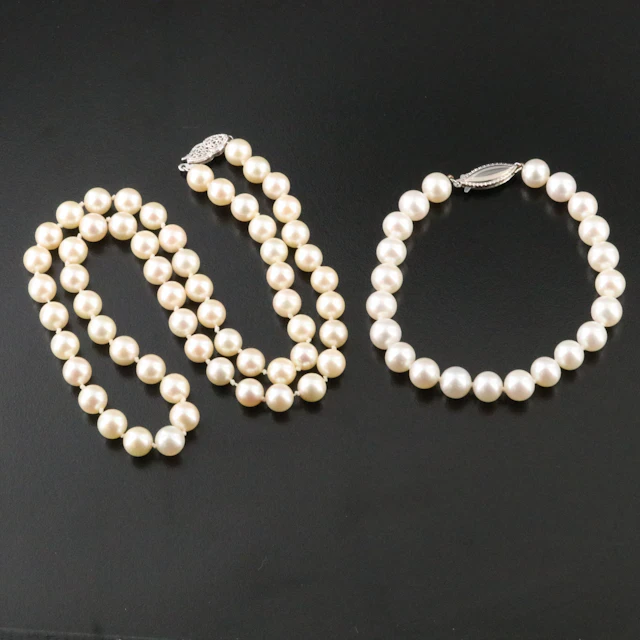 Pearl Bracelet and Necklace with 14K Clasps