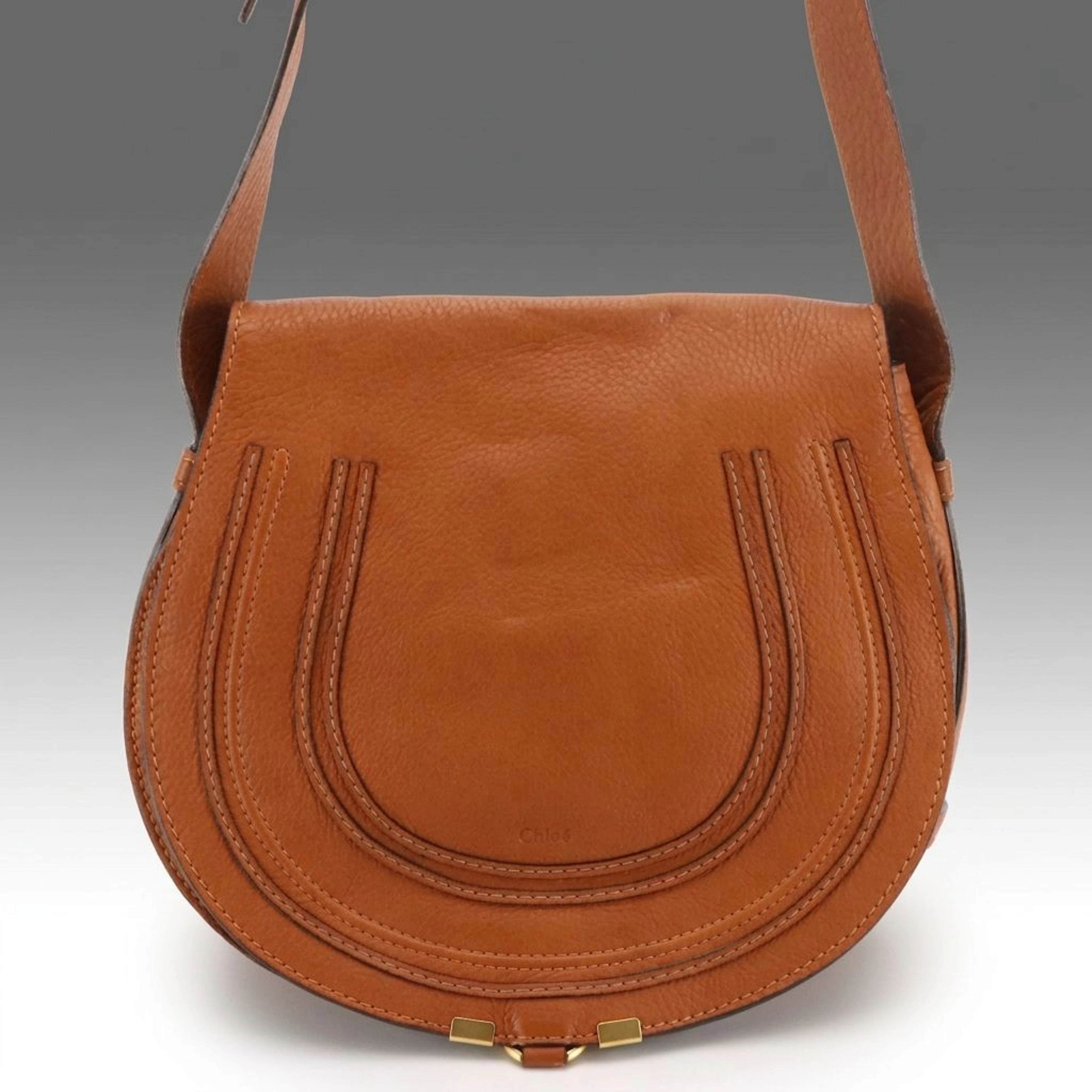 Chloé Medium Marcie Saddle Crossbody Bag in Brown Grained Calfskin Leather