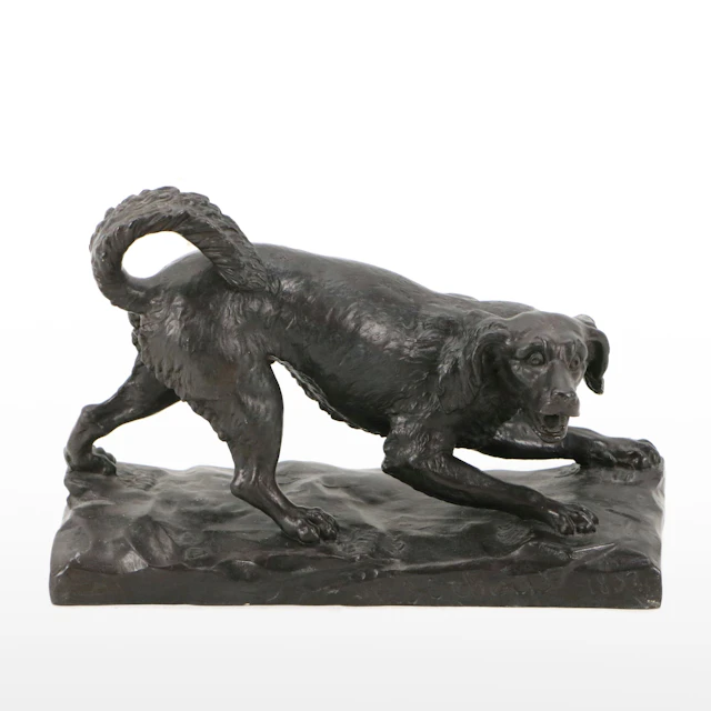 After Pierre Hebert Cast Iron Sculpture "Chien de chasse à l'arrêt"