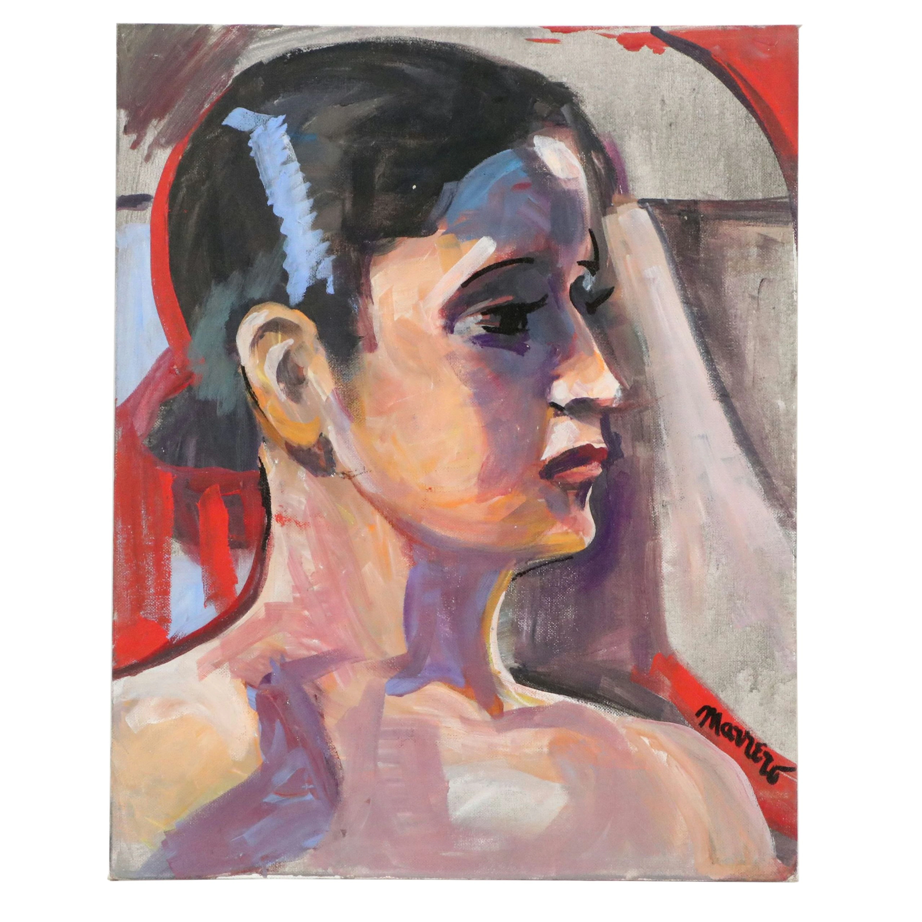 Edith Susarret Marrero Acrylic Painting "Princess Rosa," Late 20th to 21st C.