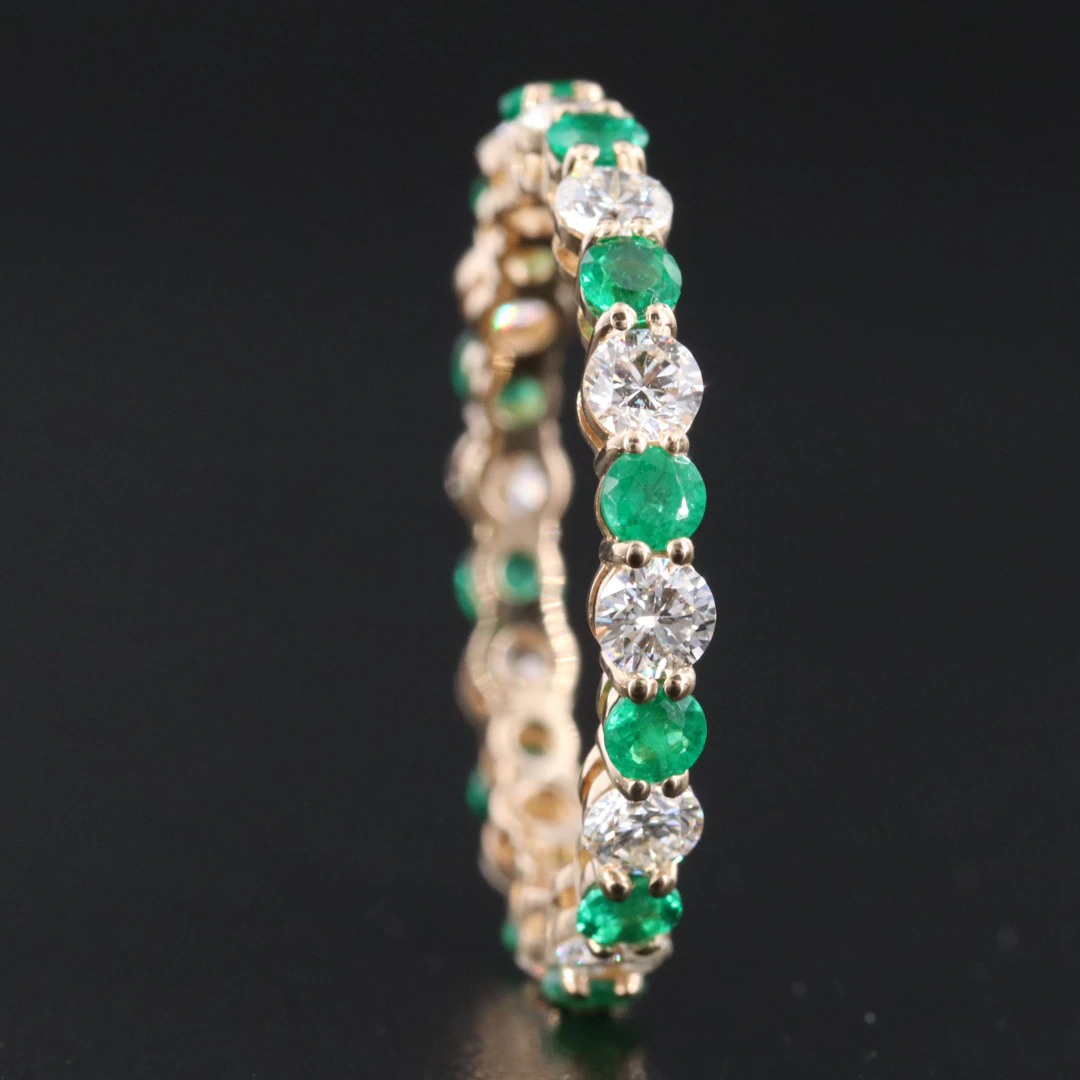 14K 1.16 CTW Diamond and 0.88 CTW Emerald Eternity Band