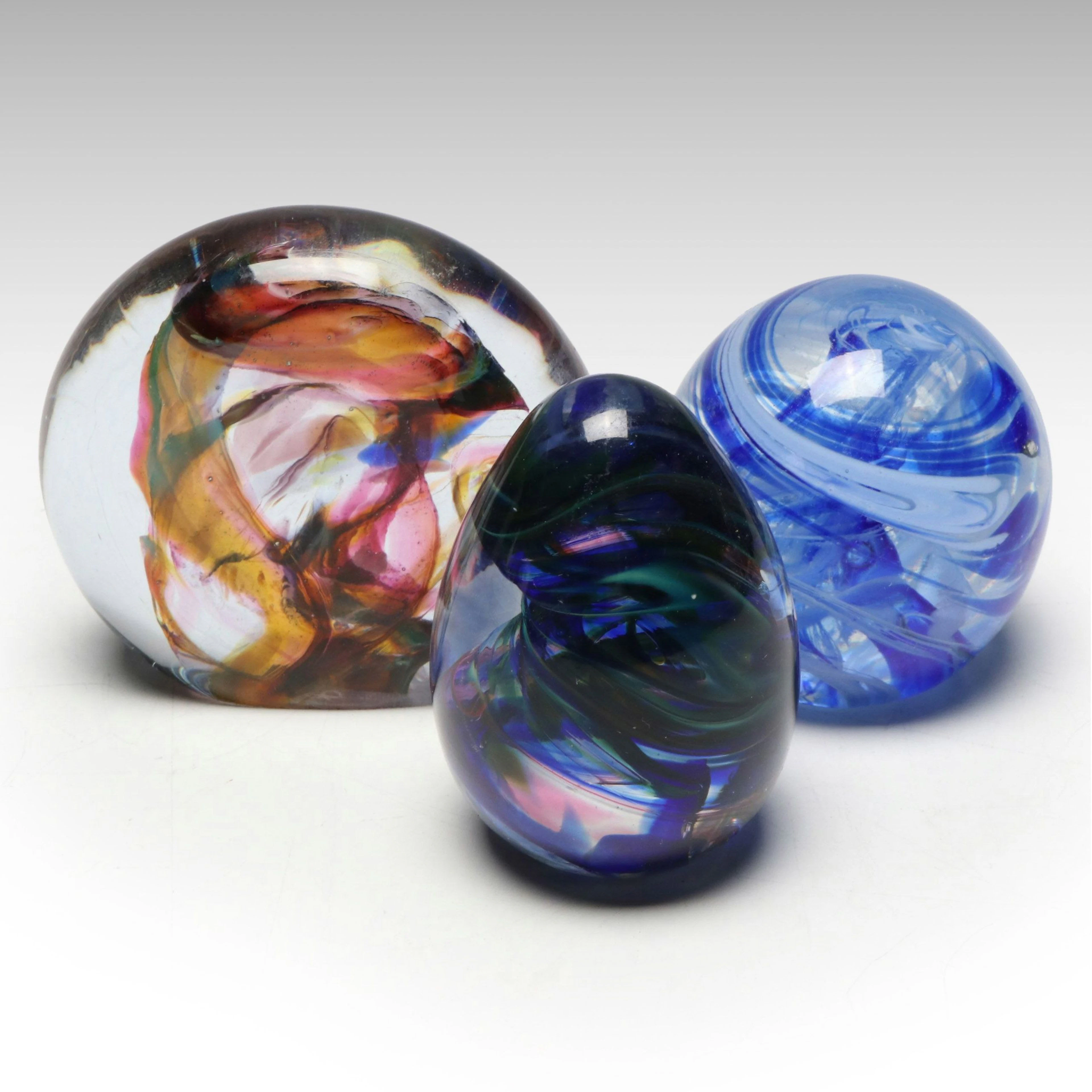 Ron Hinkle and Other Marbled Art Glass Paperweights