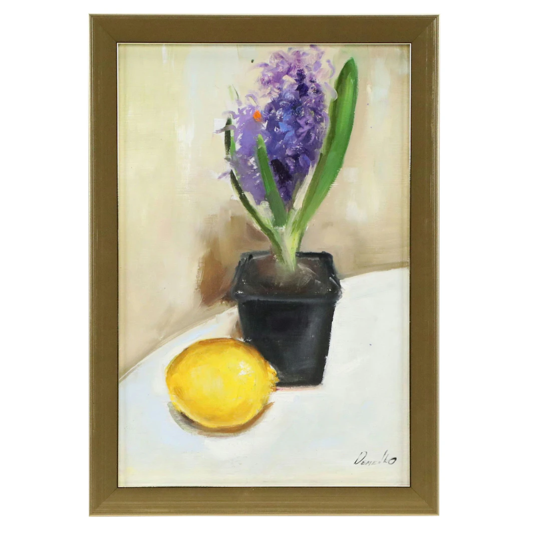 Natalia Demenko Still Life Oil Painting of Hyacinth and Lemon, 2026