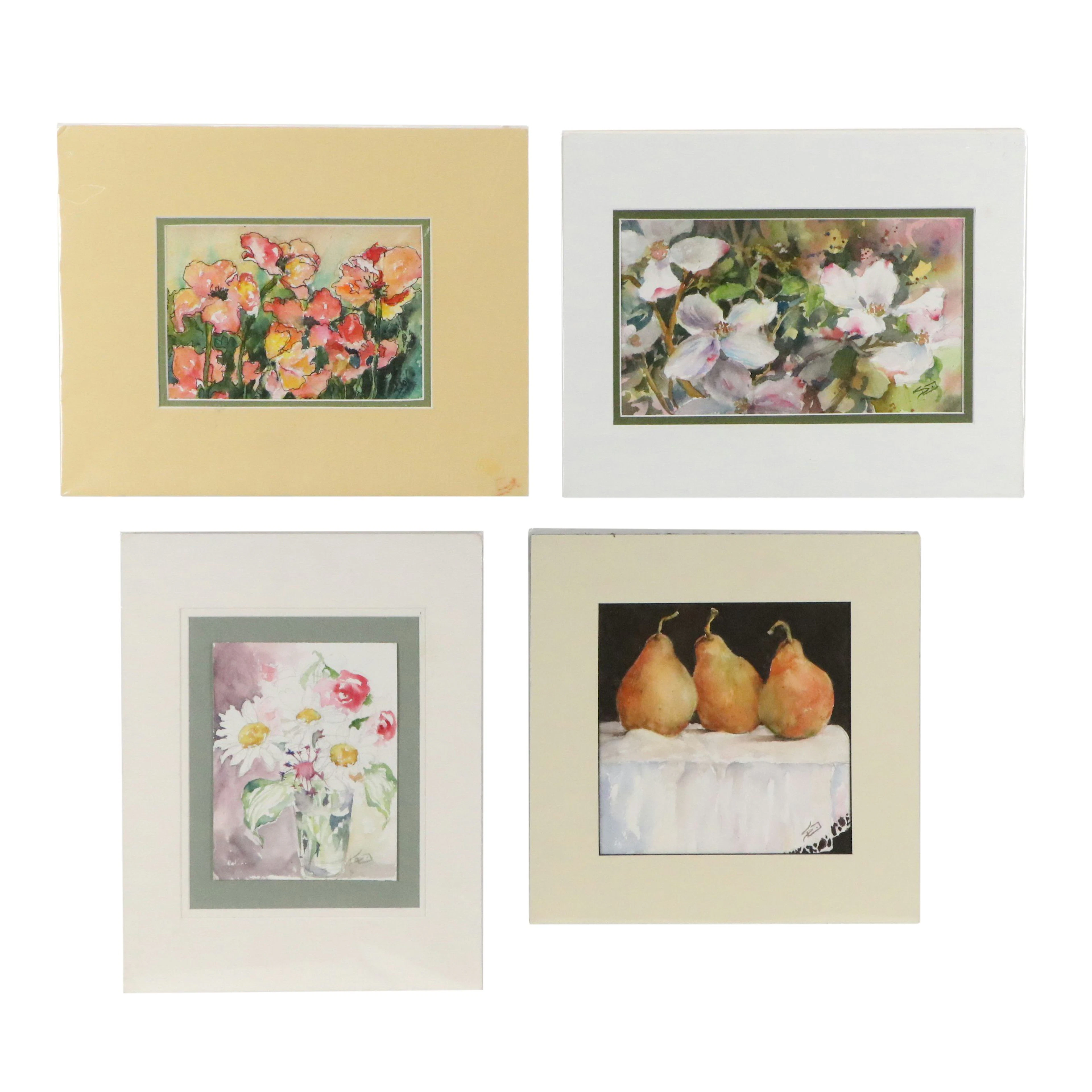 Sue Dion Watercolor Paintings "Poppies," "Battenburg Pears II," and More