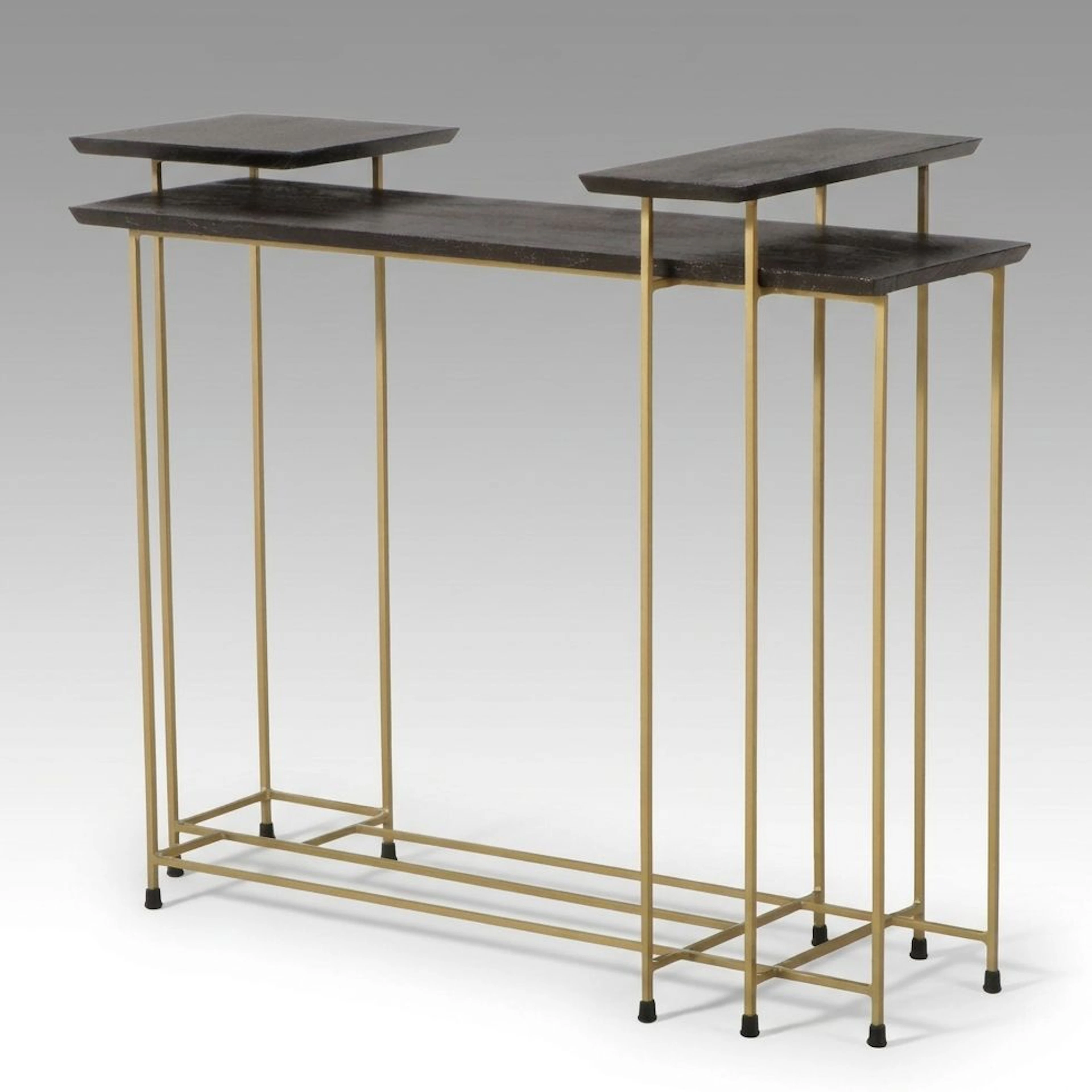 Minimalist Tiered Wood and Gold-Tone Metal Console Table