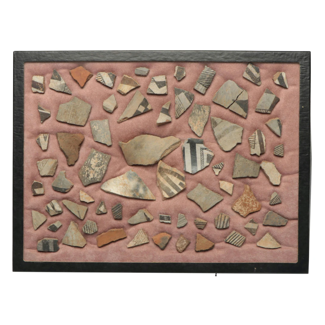 Southwestern Pottery Shard Collection in Riker Mount