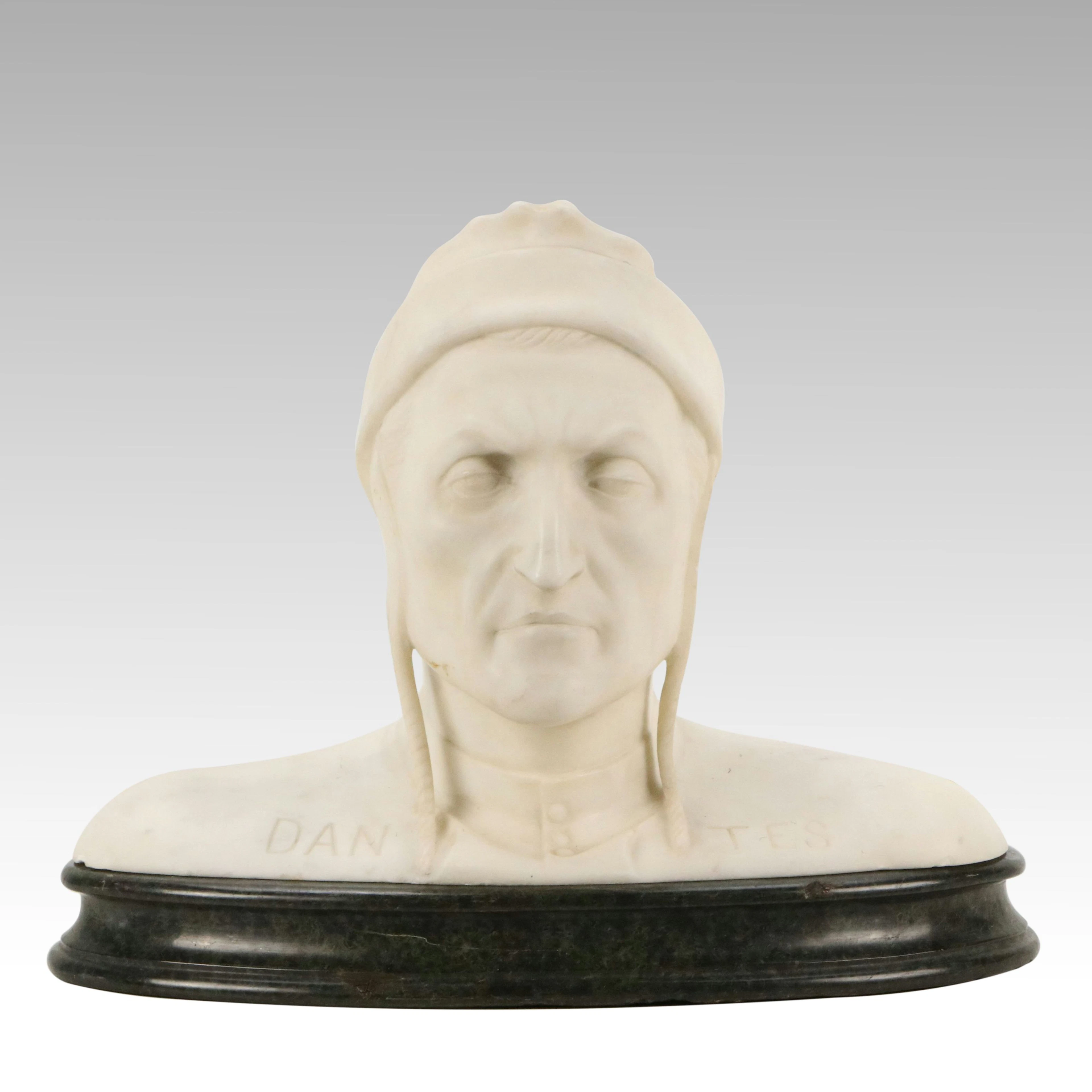 Grand Tour Carved Marble Bust of Dante Alighieri