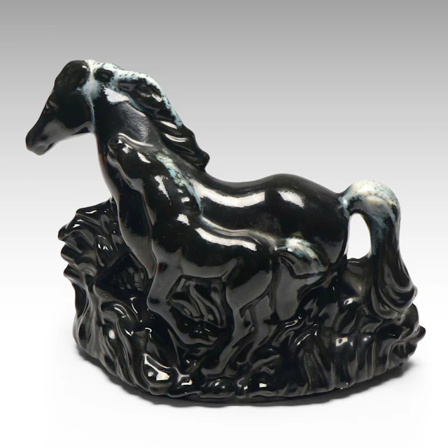 Mid Century Modern Black Ceramic Mare and Foal TV Lamp, Mid-20th Century