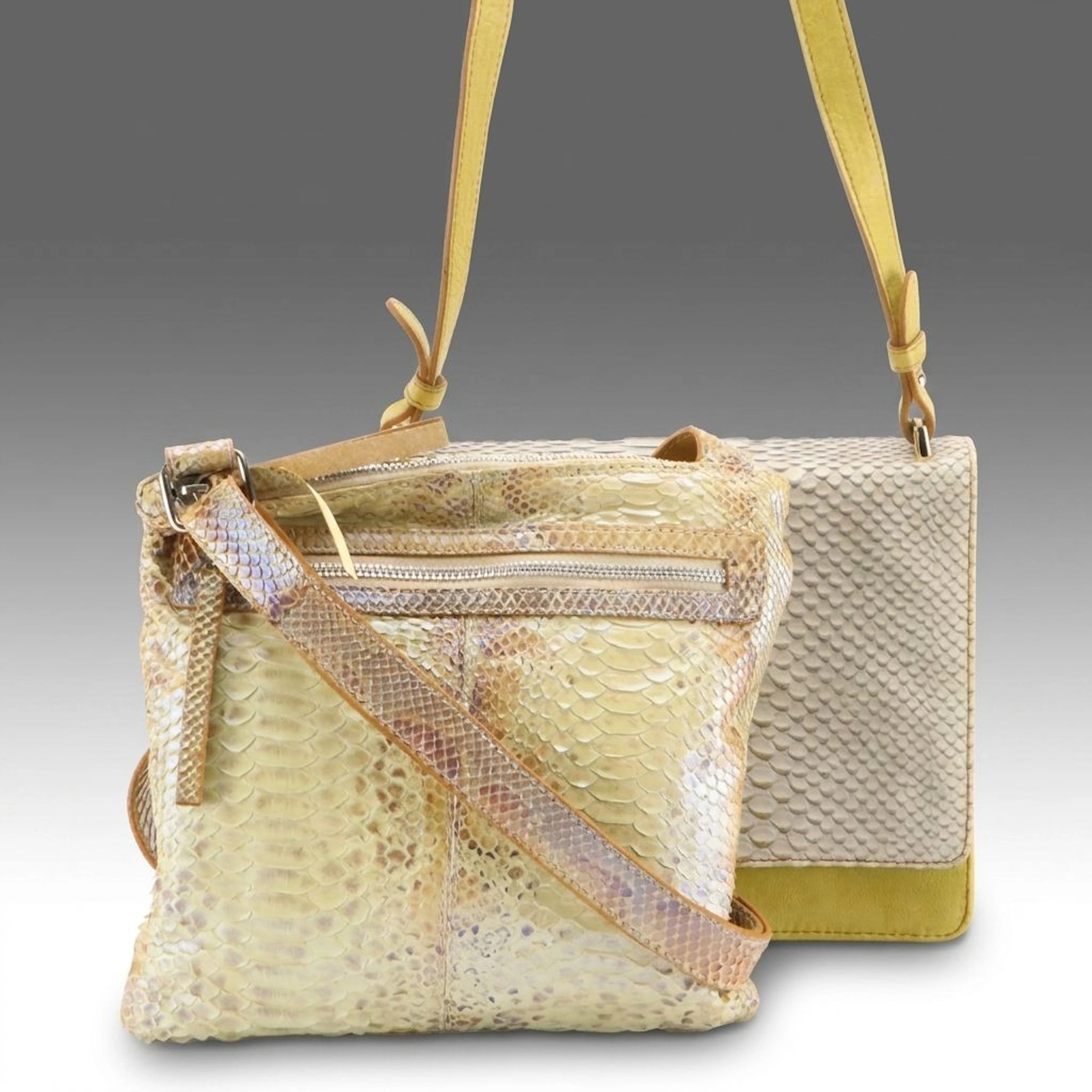 Enrico Pucci and BE&D Crossbody Bags in Python and Embossed Leather