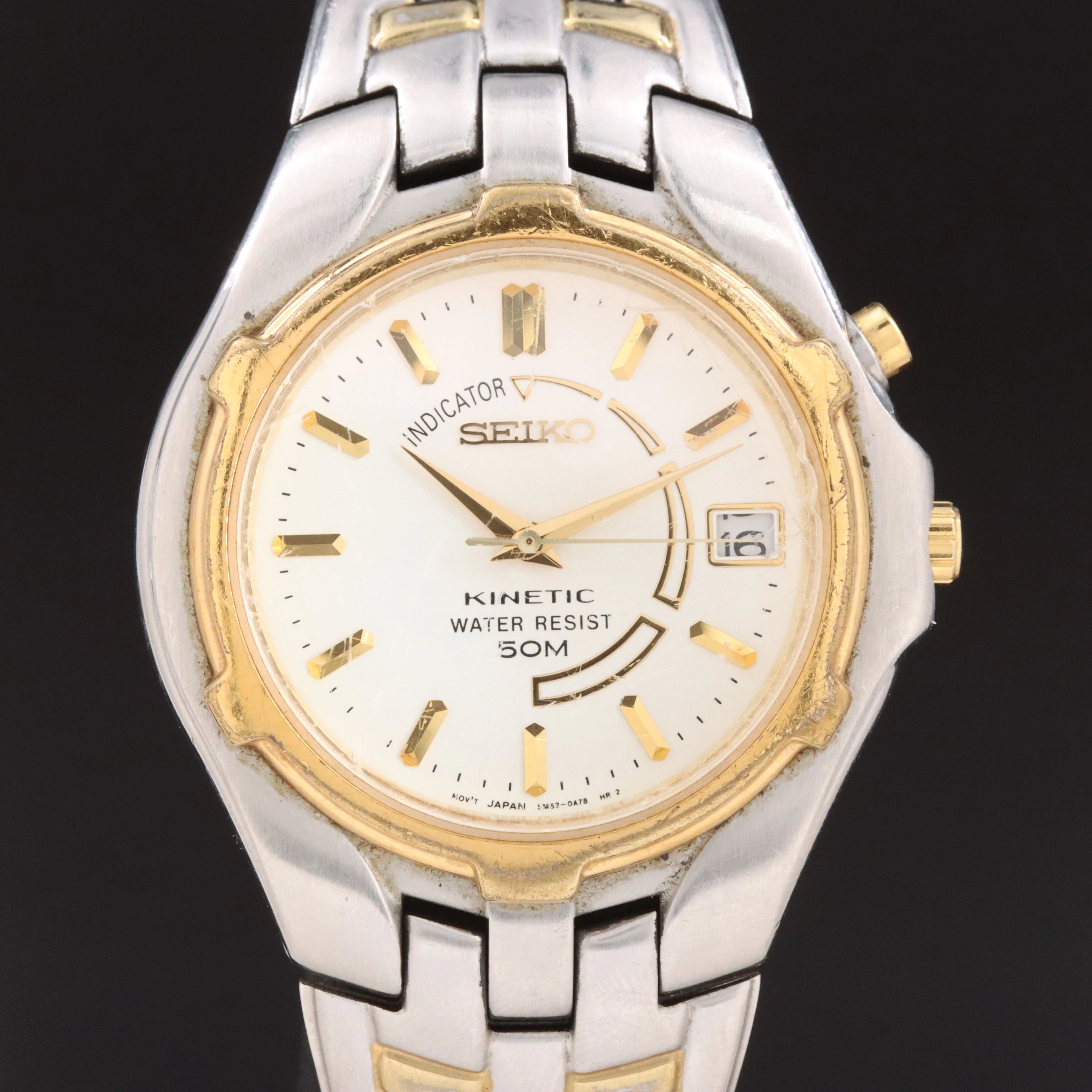 Seiko Kinetic Two-Tone Stainless Steel Quartz Watch #5M62-0A89
