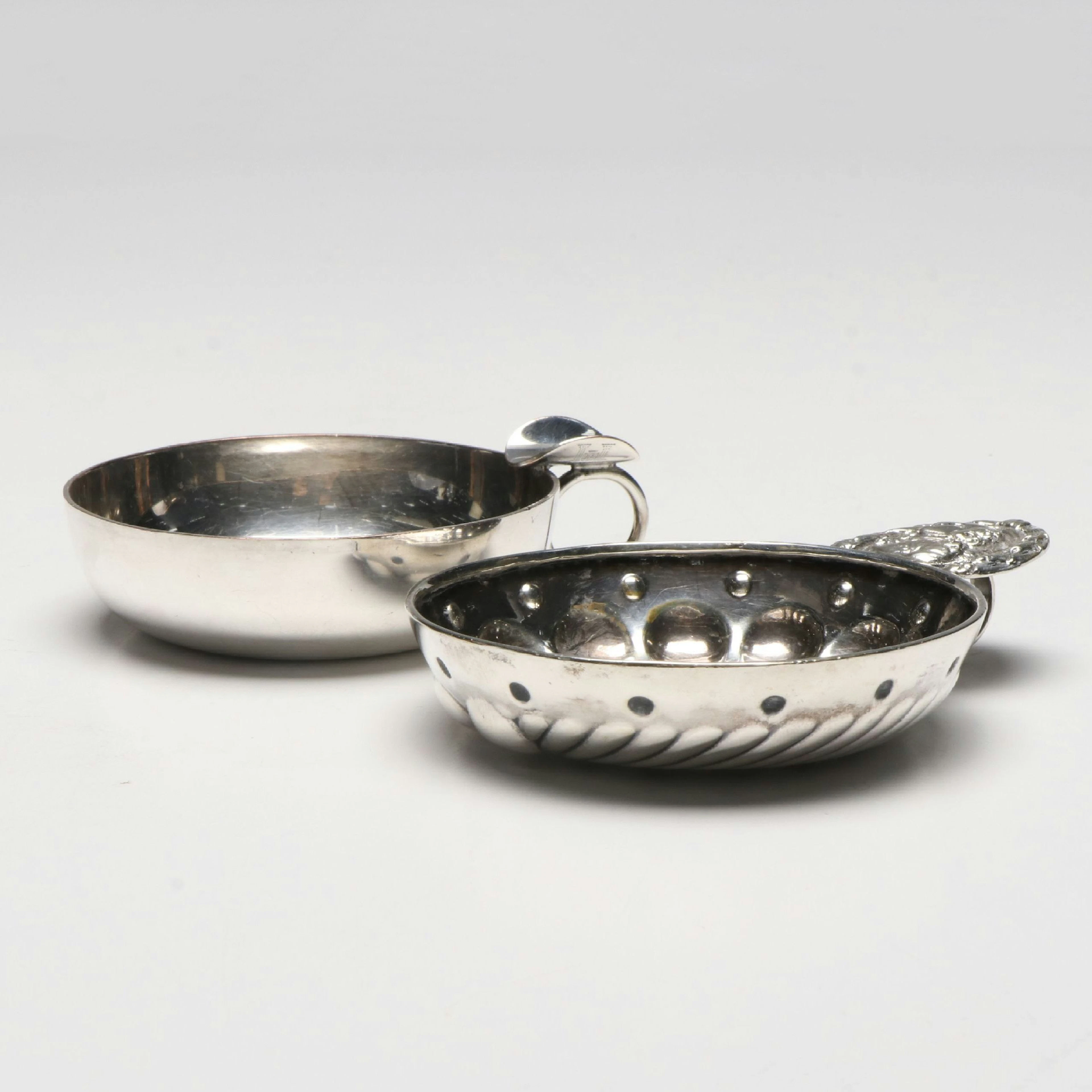 French Silver Plate Tastevins with Louis XVI Ecu and Coin Insets