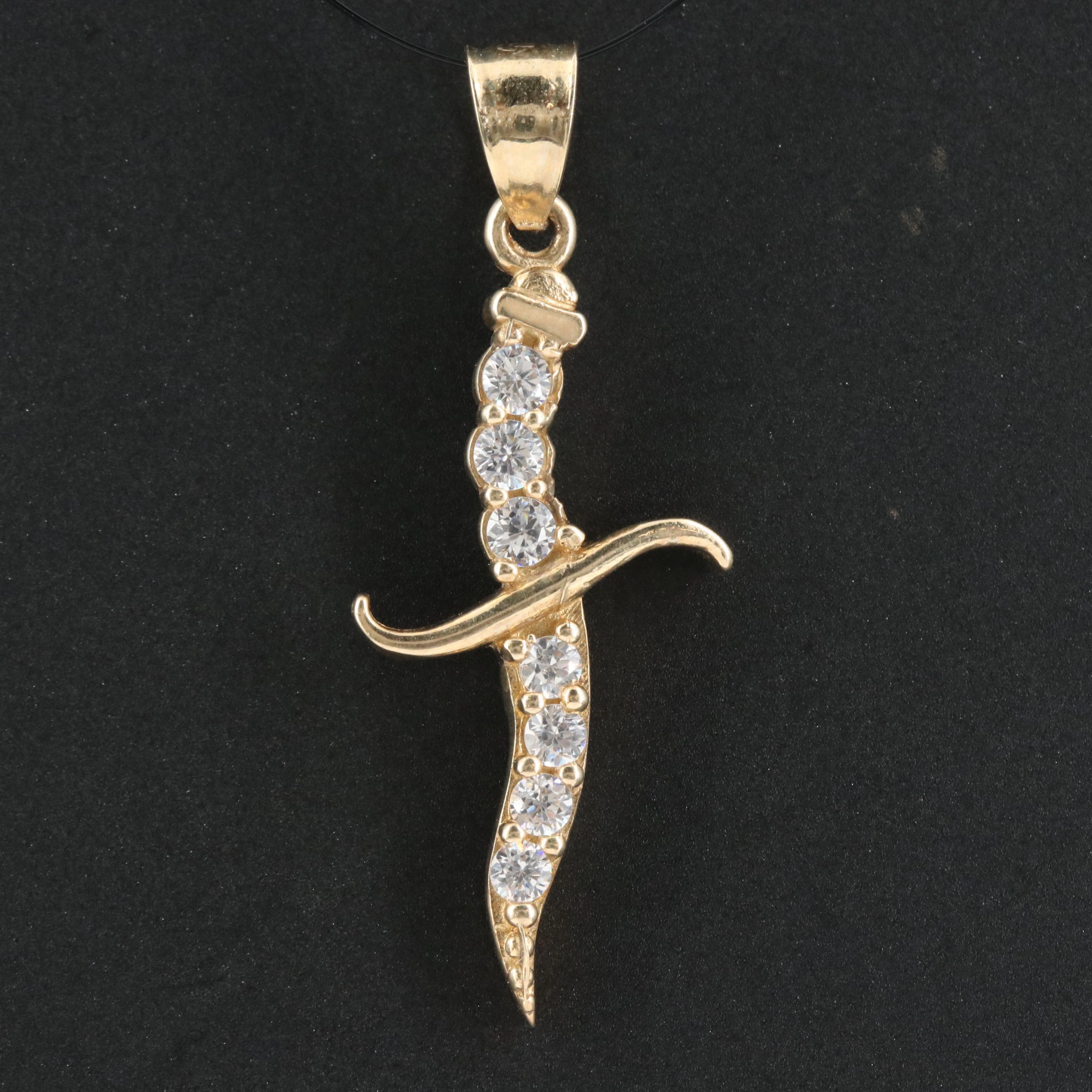 10K CZ Dagger Pendant