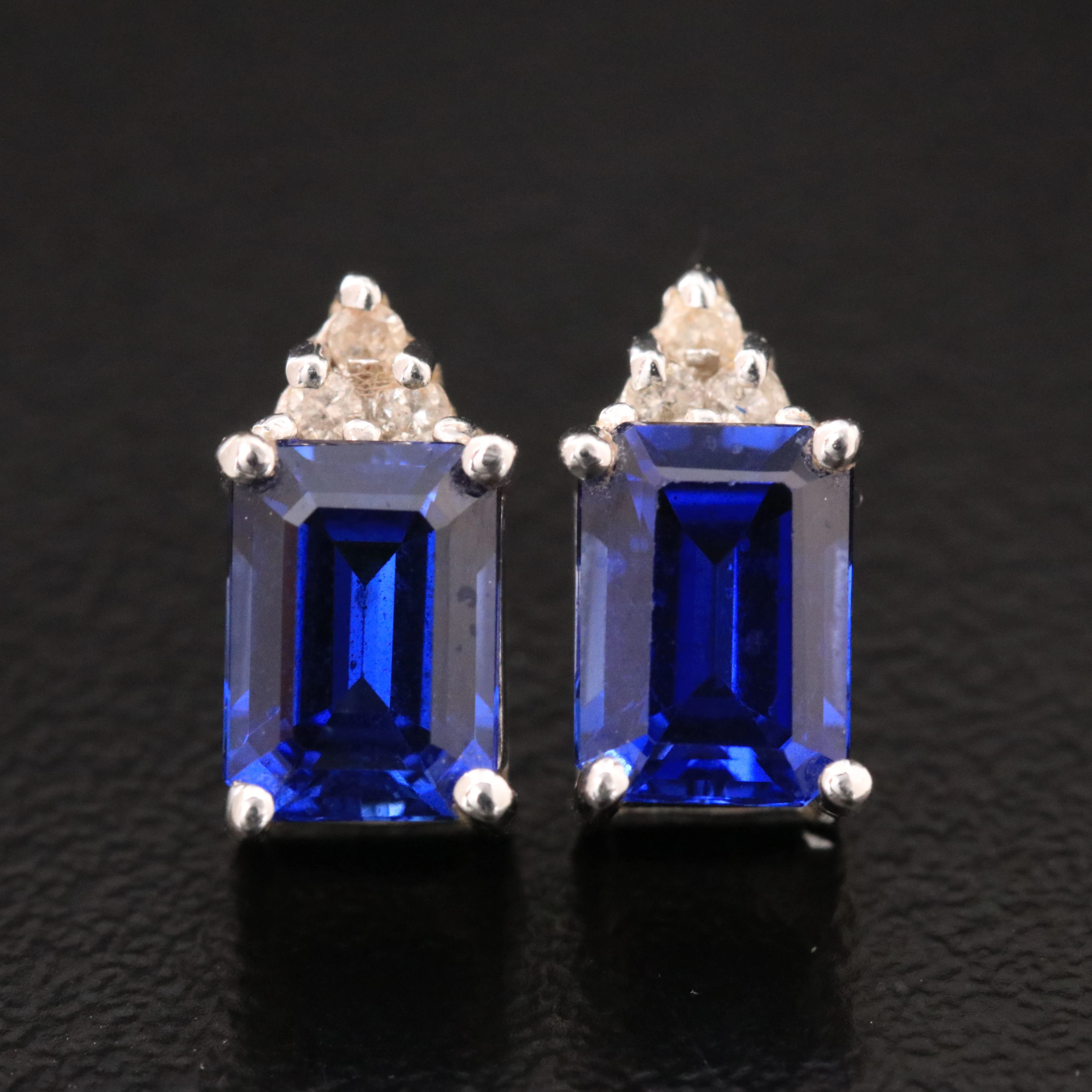 14K Sapphire and Diamond Stacked Earring