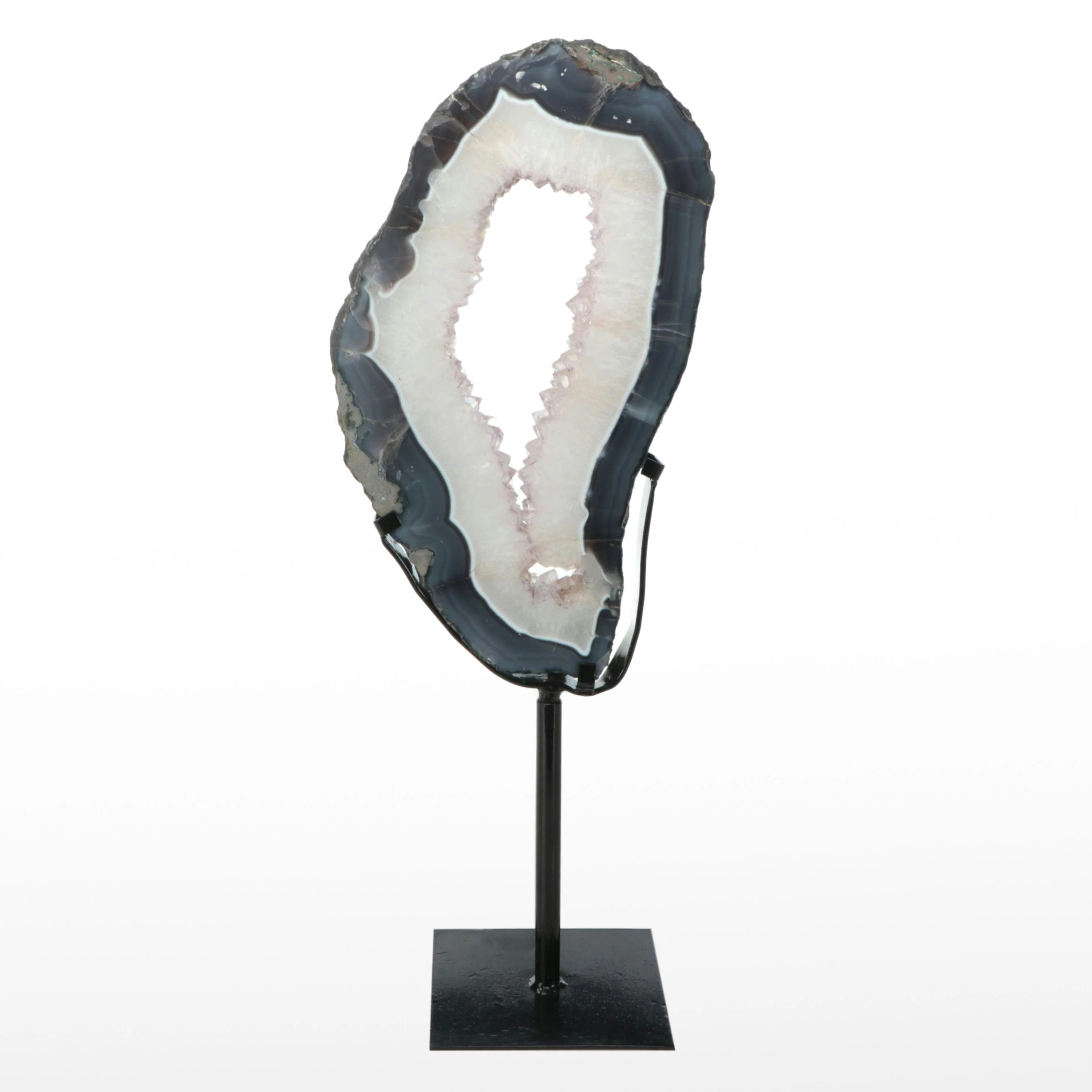 Cathedral Geode Rose Quartz Slice with Metal Display Stand