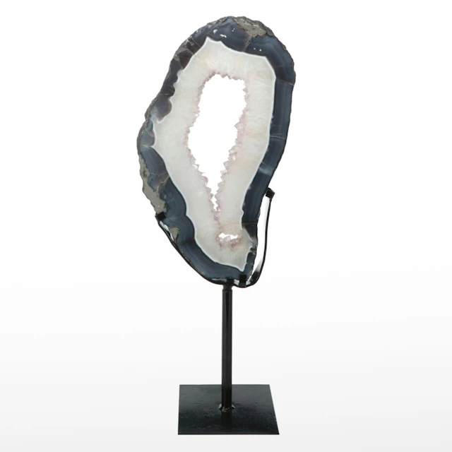 Cathedral Geode Rose Quartz Slice with Metal Display Stand