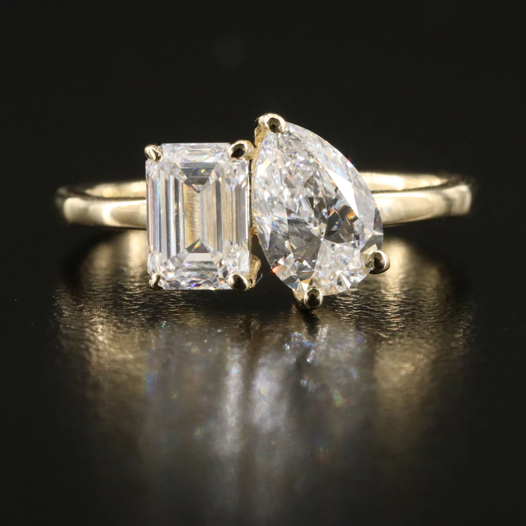 14K 2.06 CTW Lab Grown Diamond Toi et Moi Ring with IGI Jewelry Report