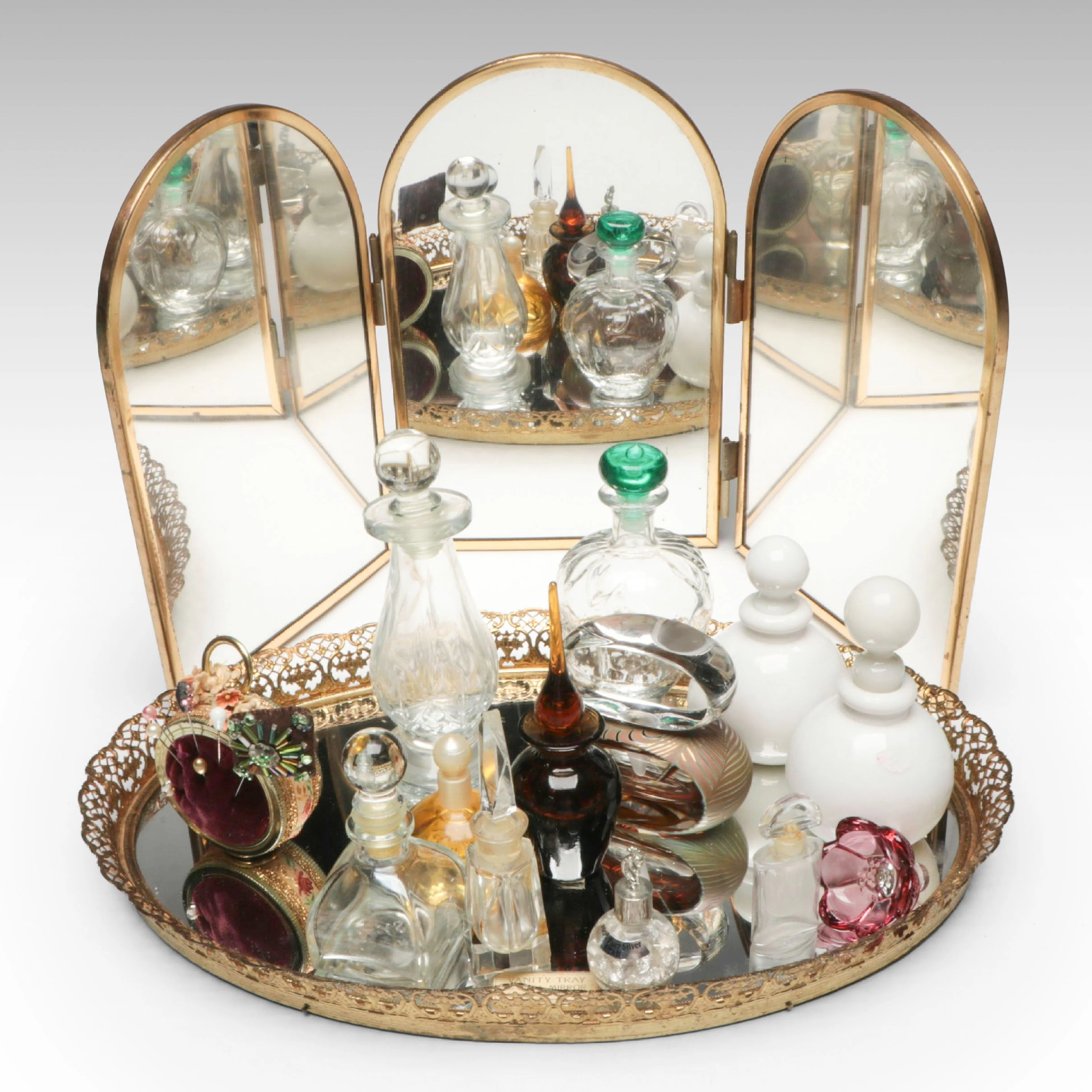 Signed Craig Zweifel Art Glass and More Perfume Bottles with Vanity Accessories