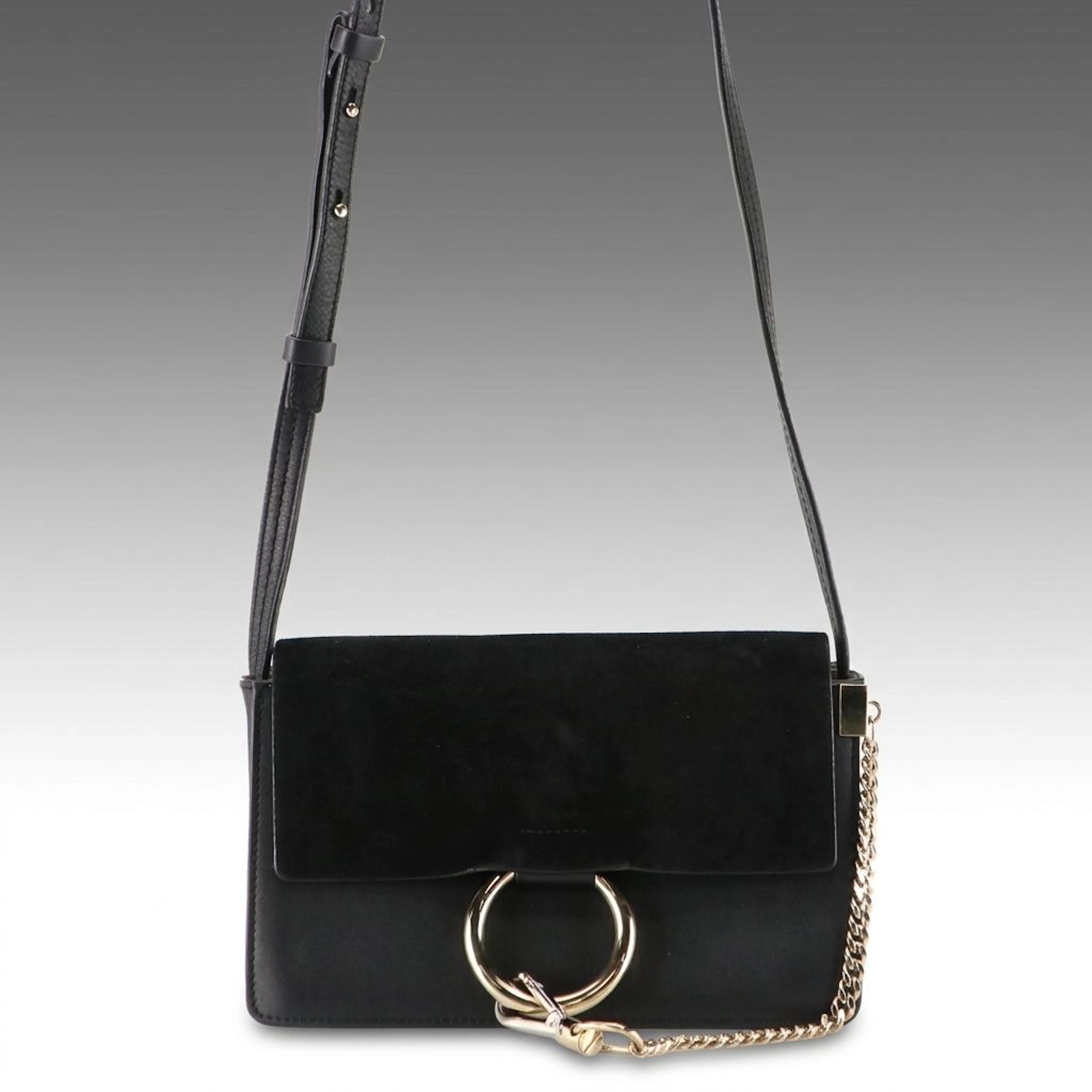 Chloé Small Faye Crossbody Bag in Black Calfskin Leather and Suede