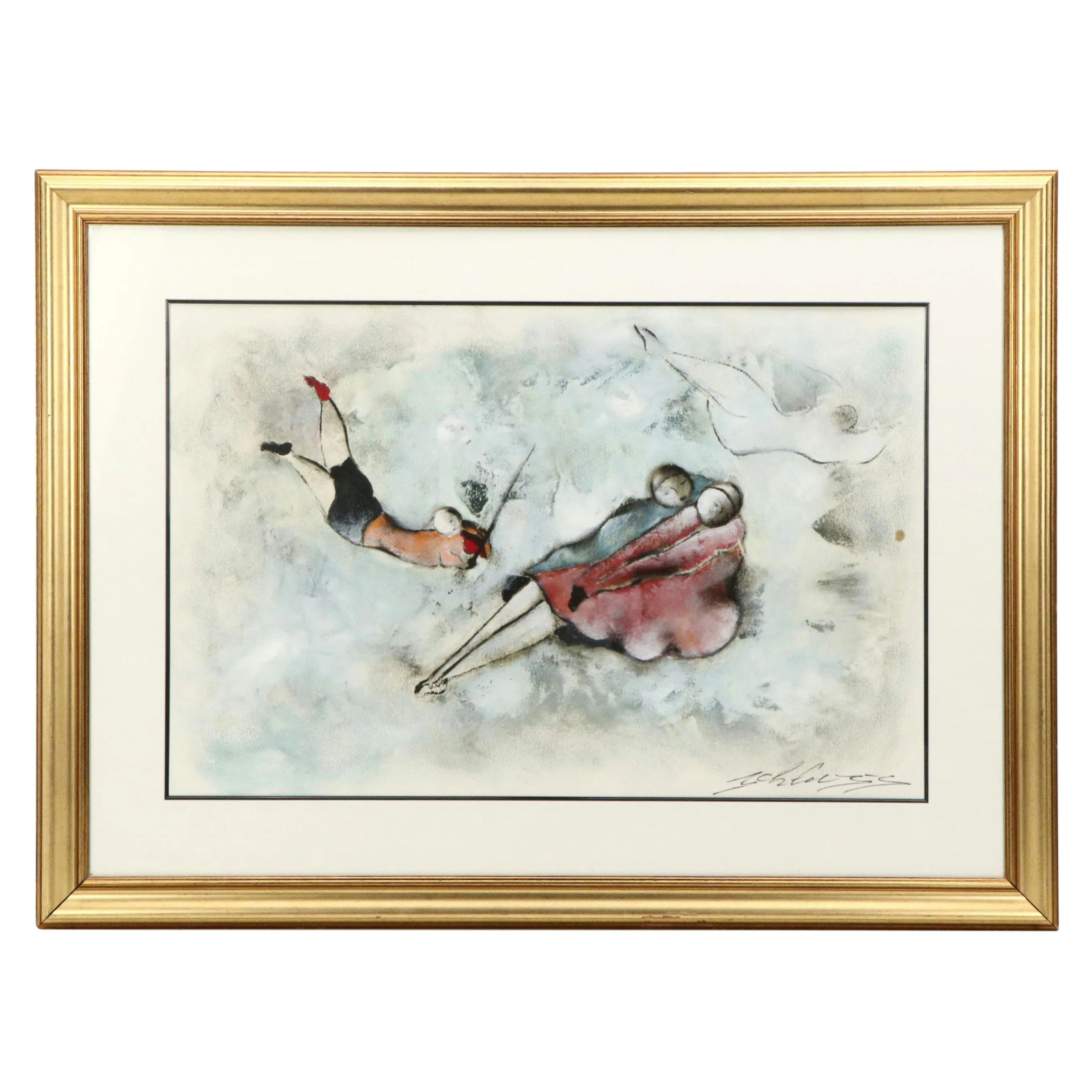 David Schluss Encaustic Oil Painting of Stylized Figures