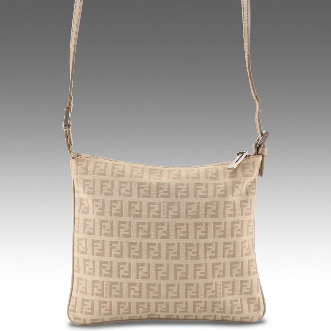 Fendi Crossbody Bag 8BT047 in Beige Zucchino Canvas and Leather