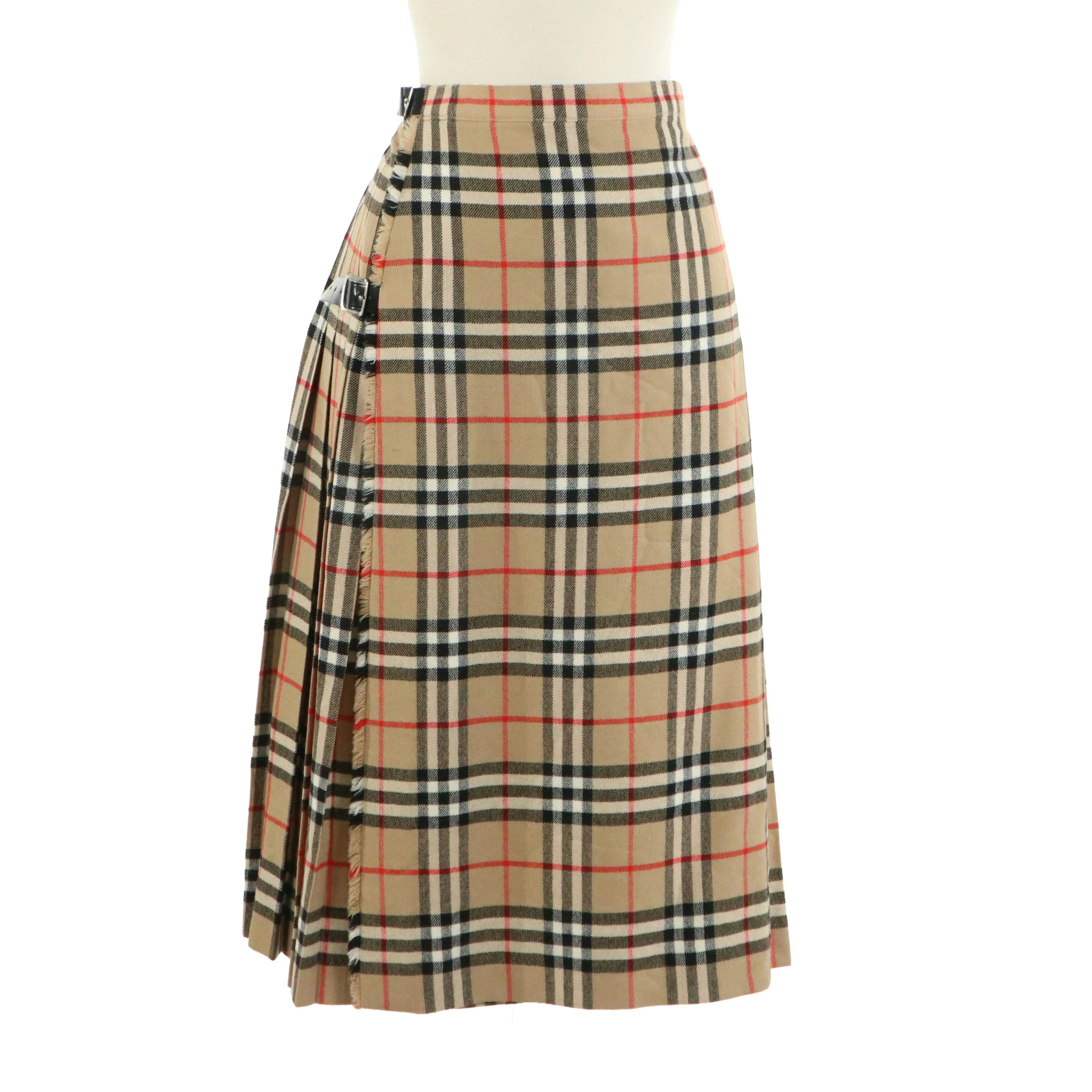 Burberrys Nova Check Wool Kilt Skirt