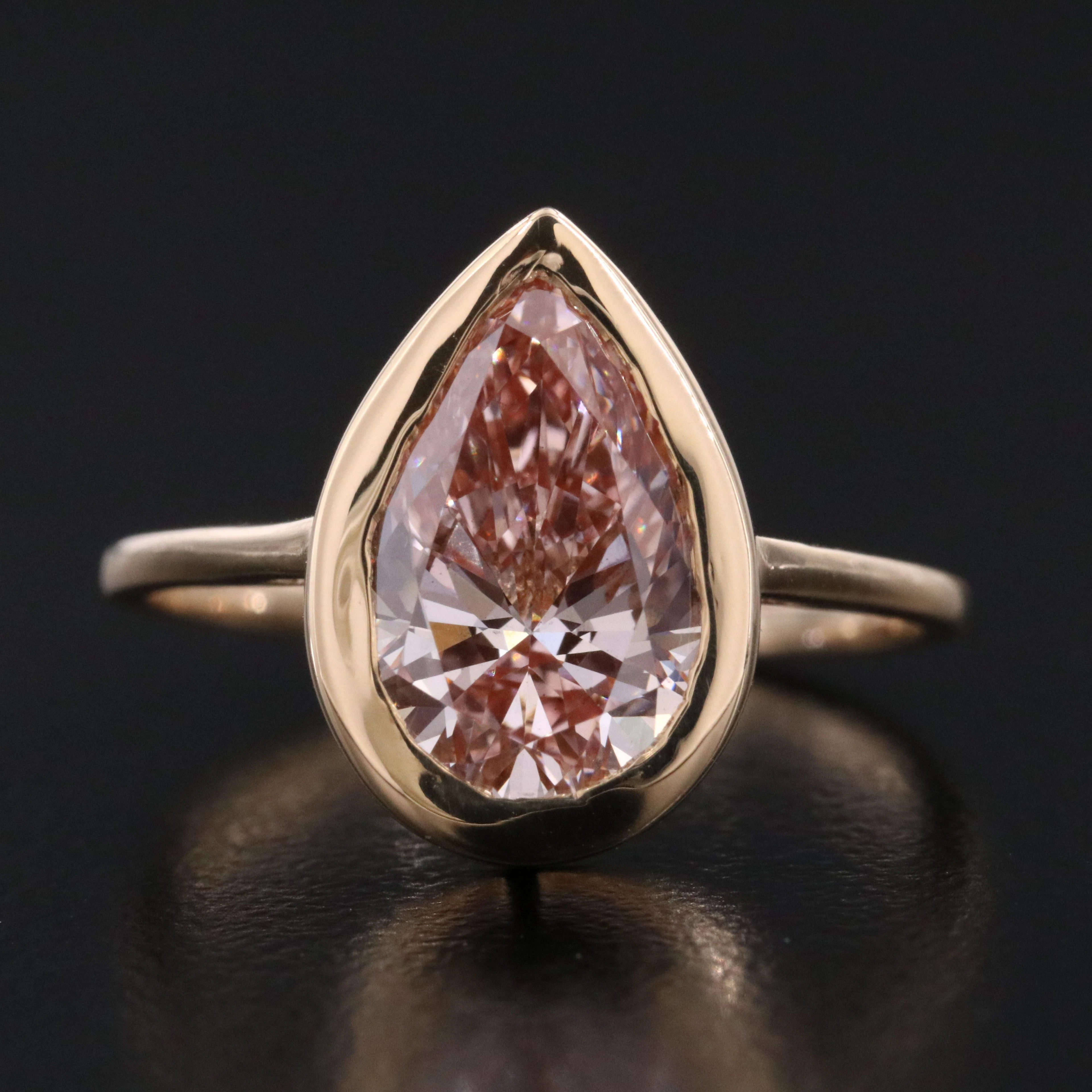 14K 2.79 CT Fancy Vivid Pink Lab Grown Diamond Ring with IGI Report