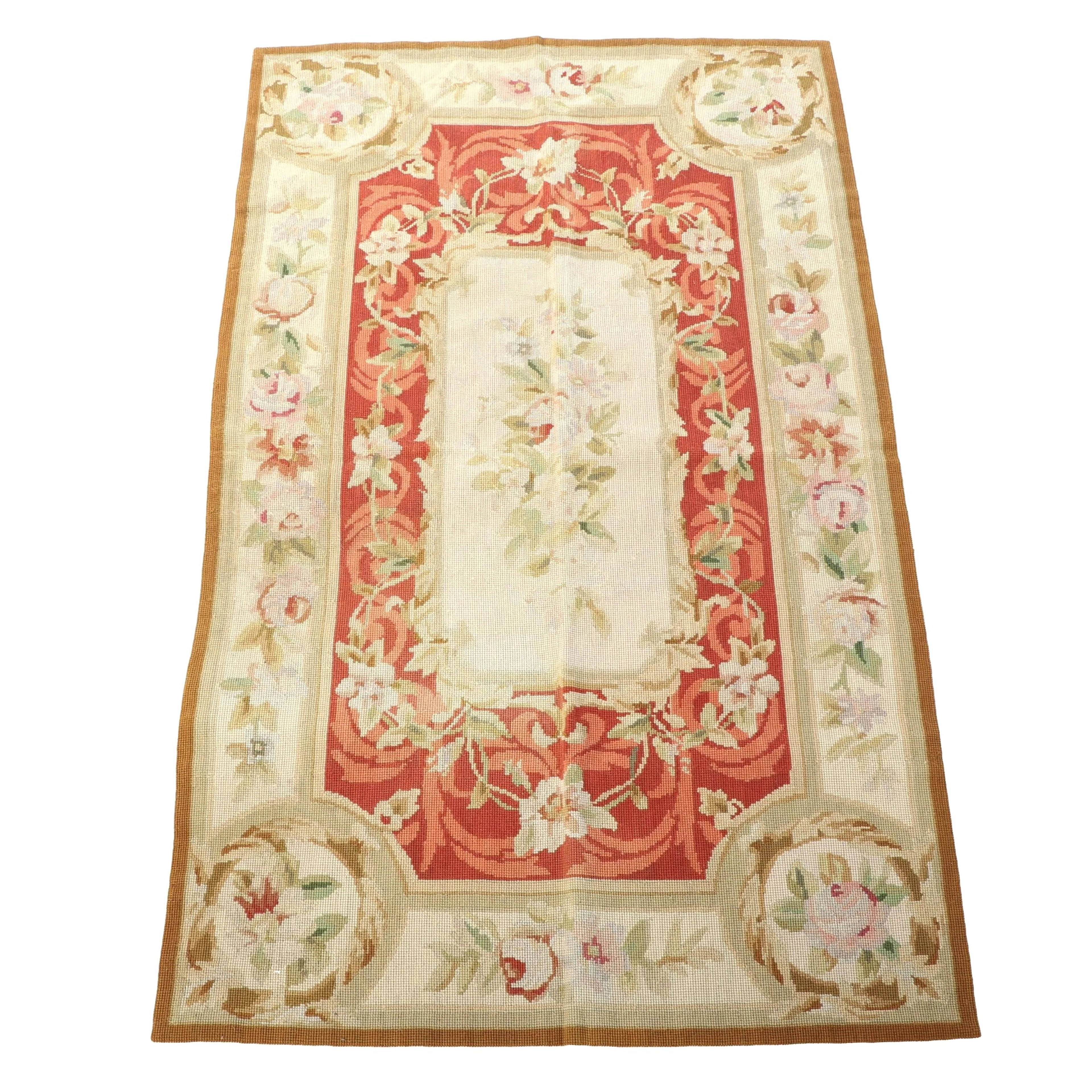 3' x 4'5 Hand-Stitched Savonnerie Style Needlepoint Accent Rug
