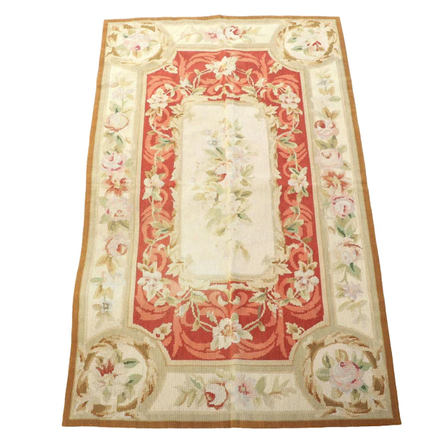 3' x 4'5 Hand-Stitched Savonnerie Style Needlepoint Accent Rug