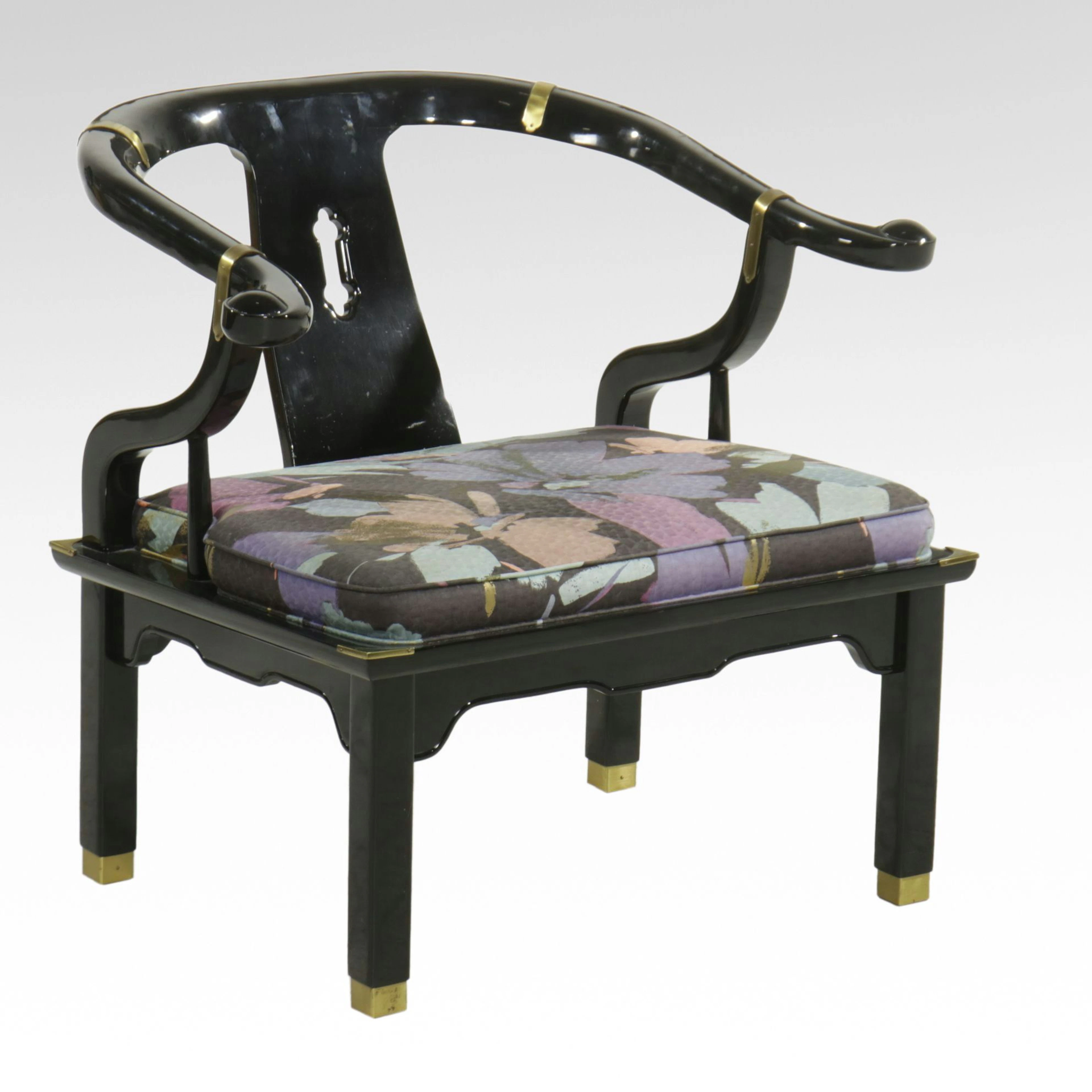 Century Furniture Chin Hua Black Lacquered Chinoiserie Armchair