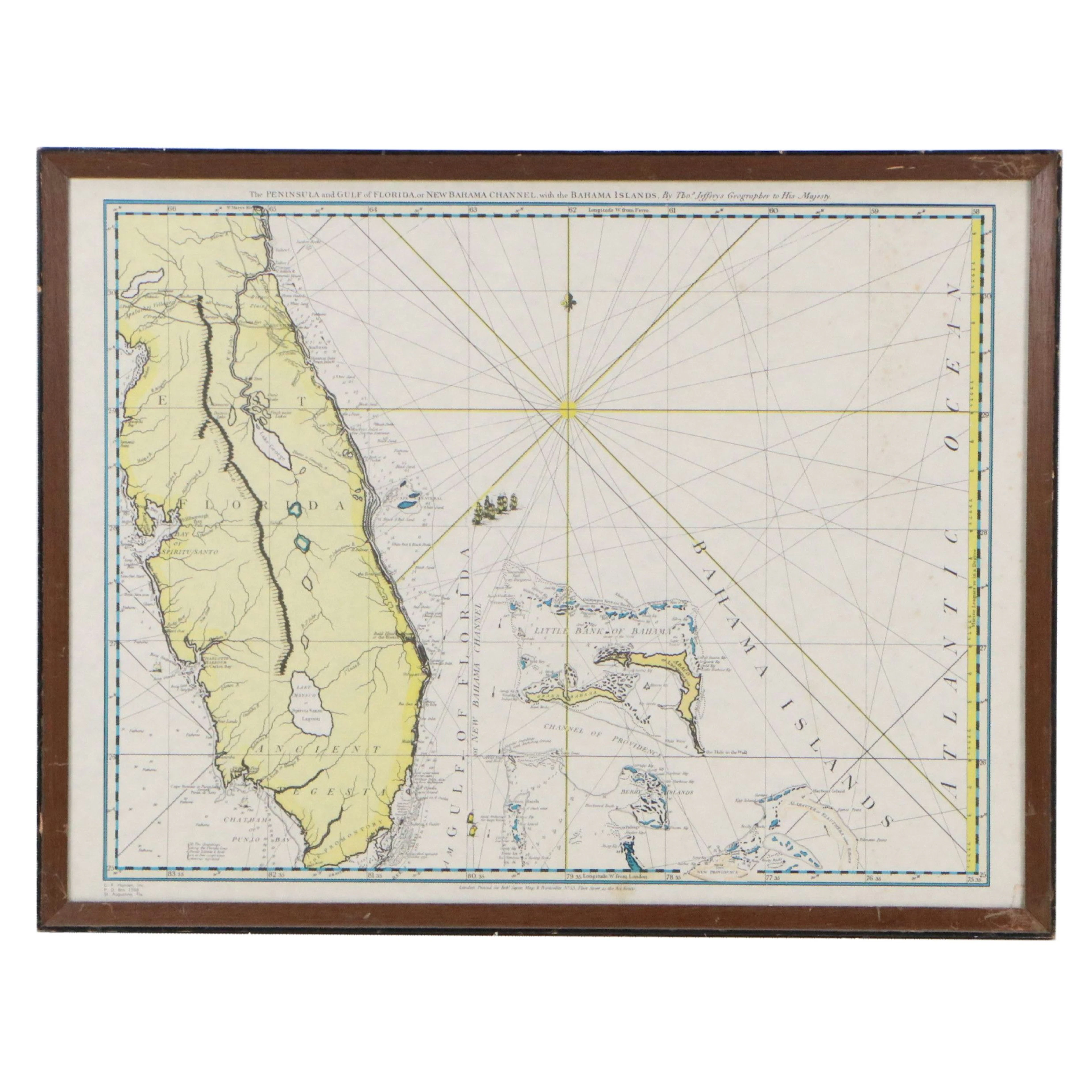 After Thomas Jefferys Lithograph Reproduction Map of Florida and Islands