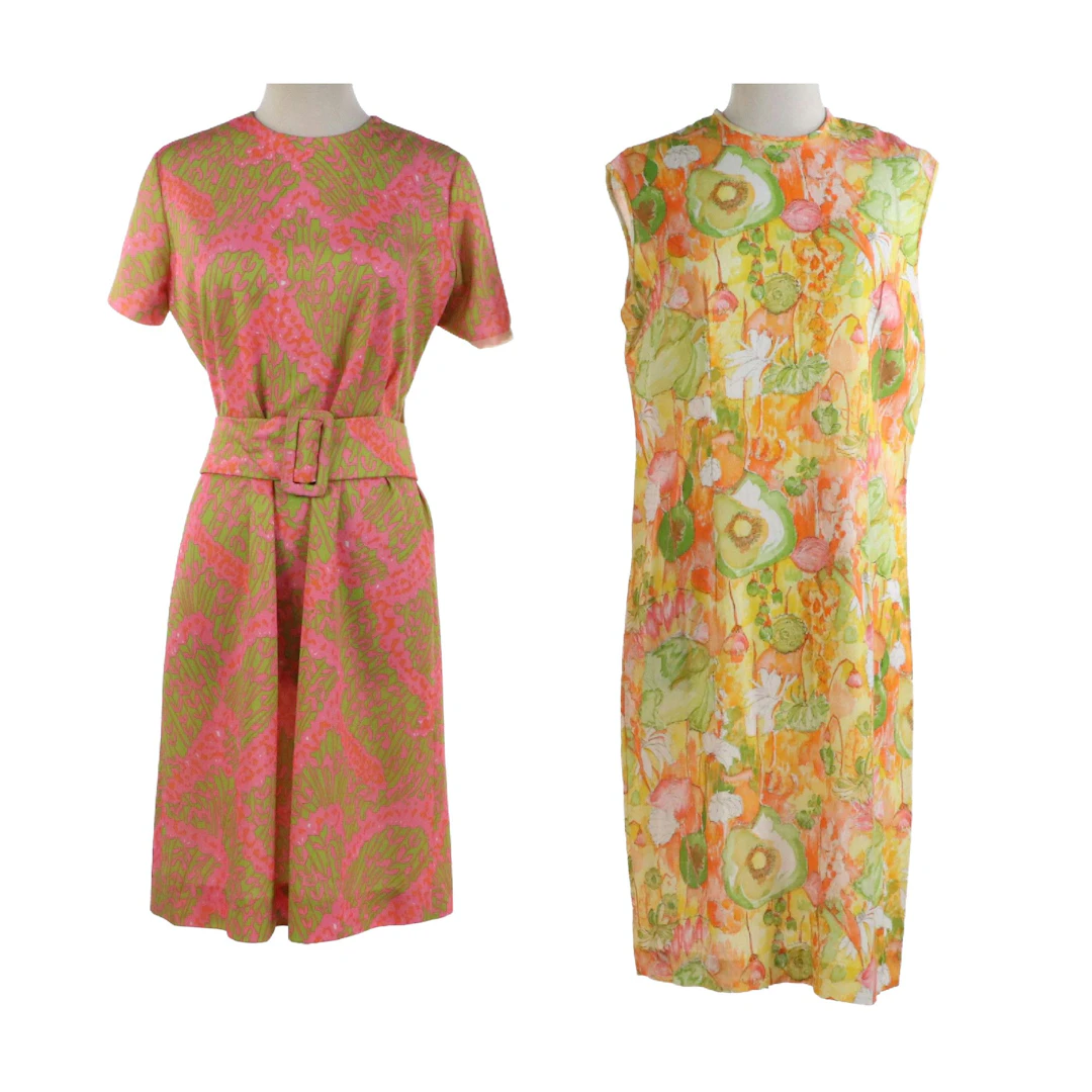 Rhoda Lee Abstract Floral Print Dress and Handmade Belted Short Sleeve Dress