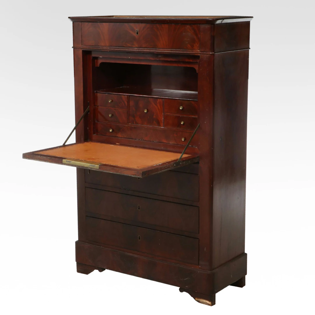 Antique French Empire Flame Mahogany Secrétaire à Abattant, 19th Century