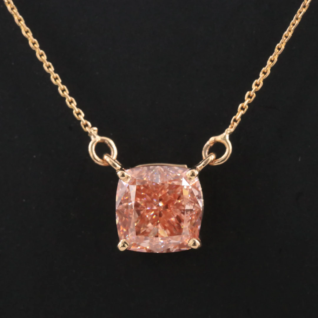 14K 3.00 CT Lab Grown Fancy Intense Brownish Pink Diamond Necklace