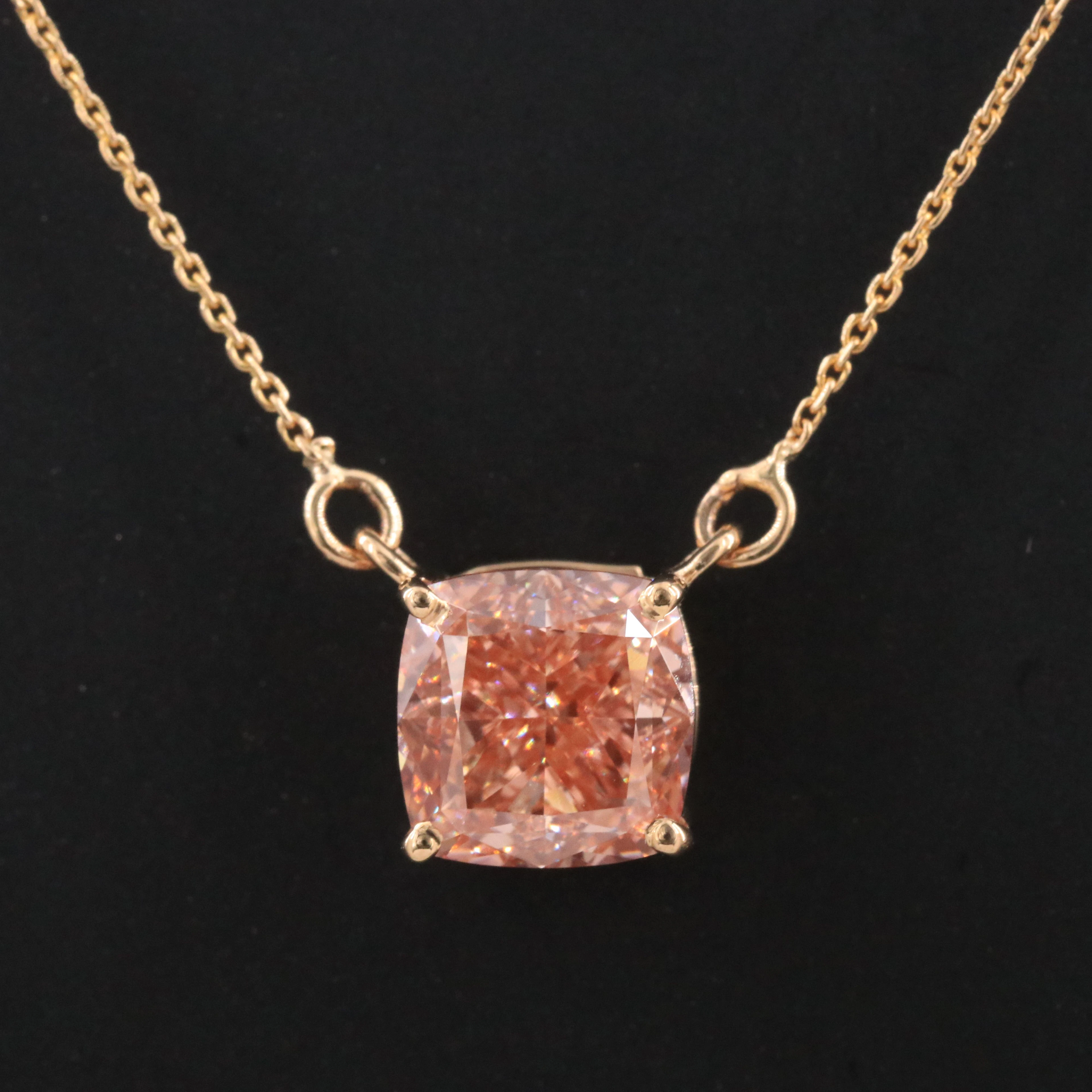 14K 3.00 CT Lab Grown Fancy Intense Brownish Pink Diamond Necklace