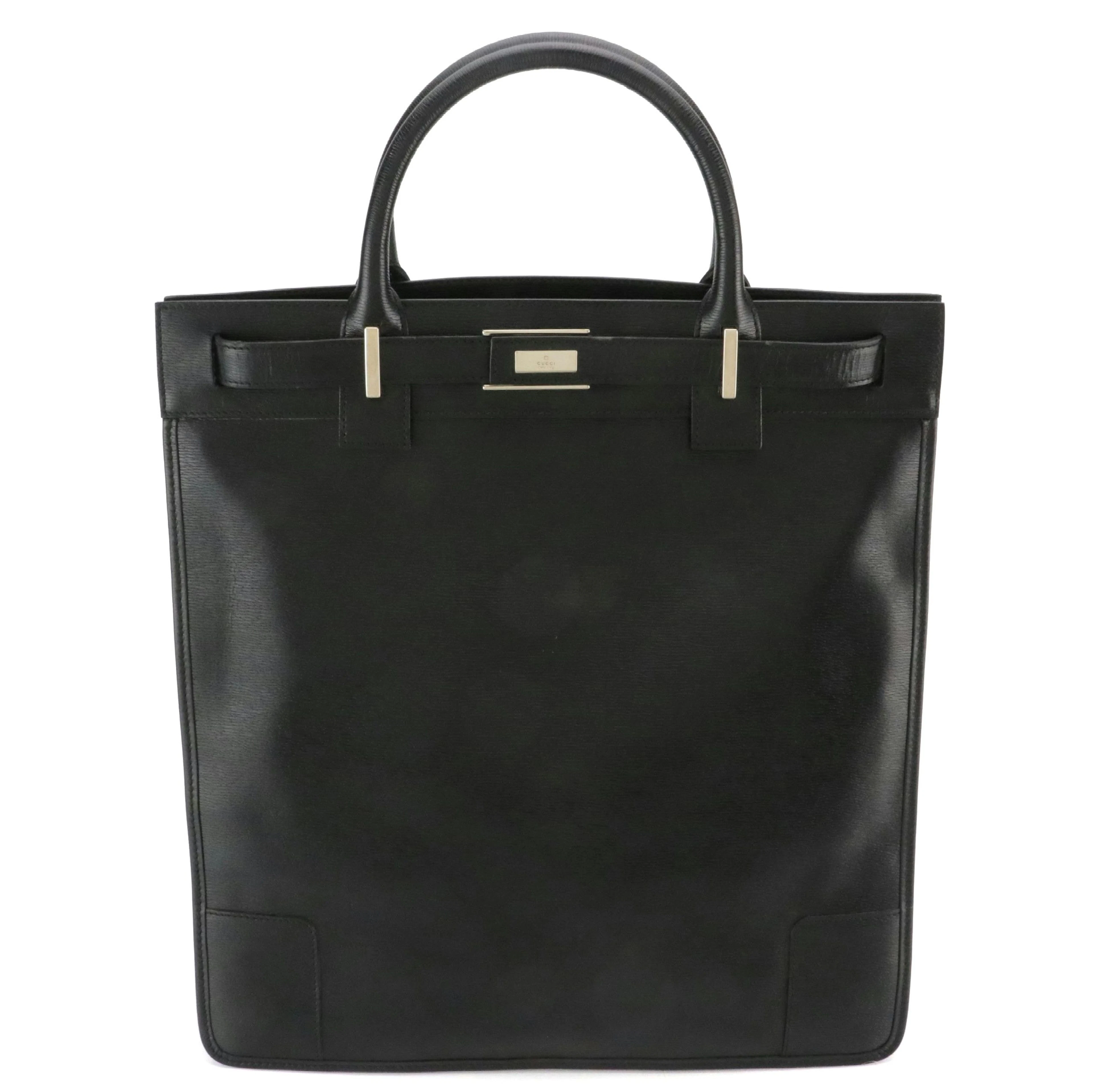 Gucci Tom Ford Era Top Handle Vertical Tote Bag in Black Textured Leather