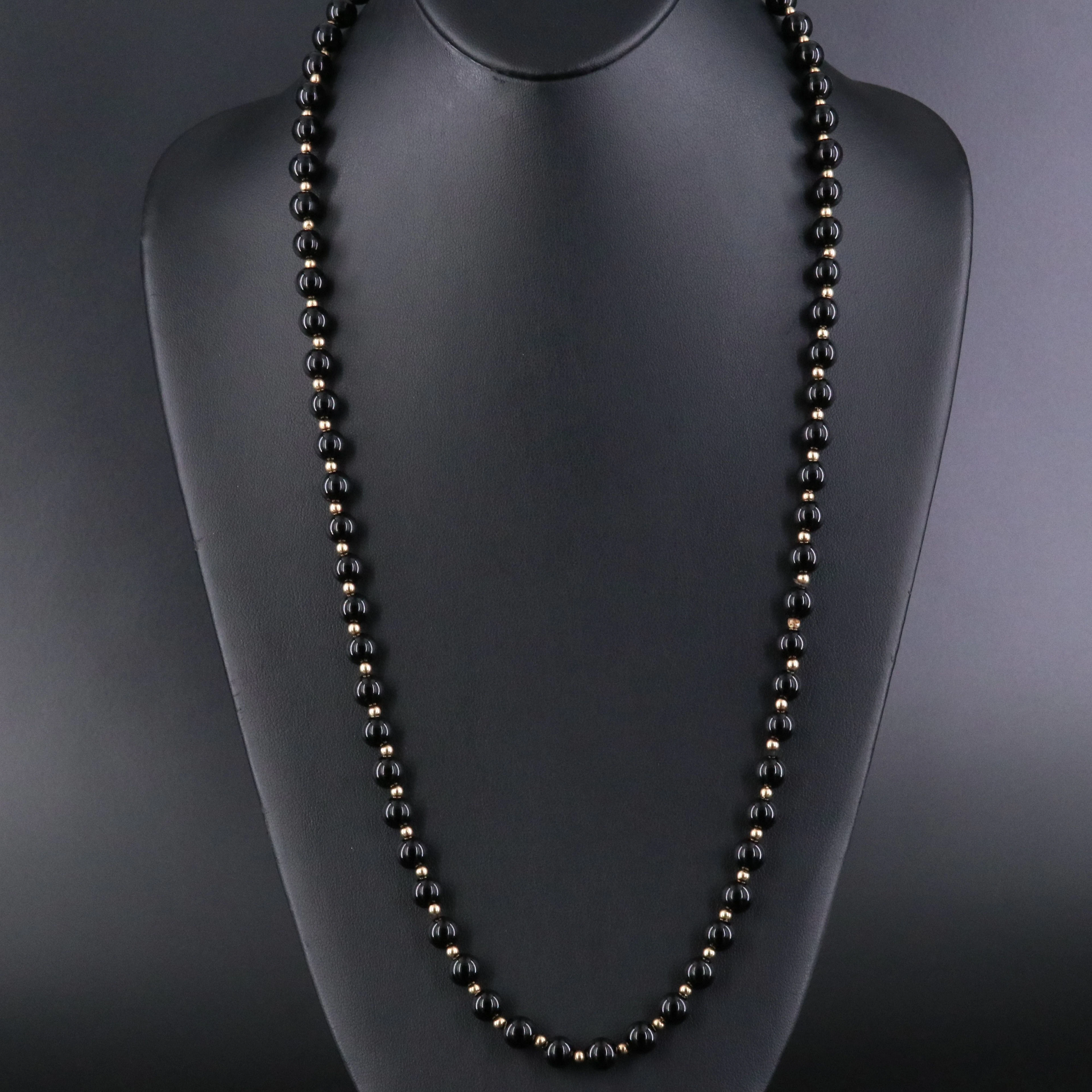 14K Black Onyx Bead Necklace