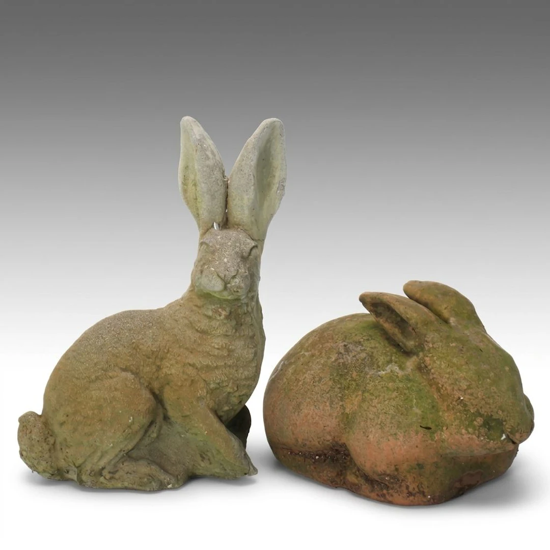 Pair of Cast Concrete Rabbit Garden Statues