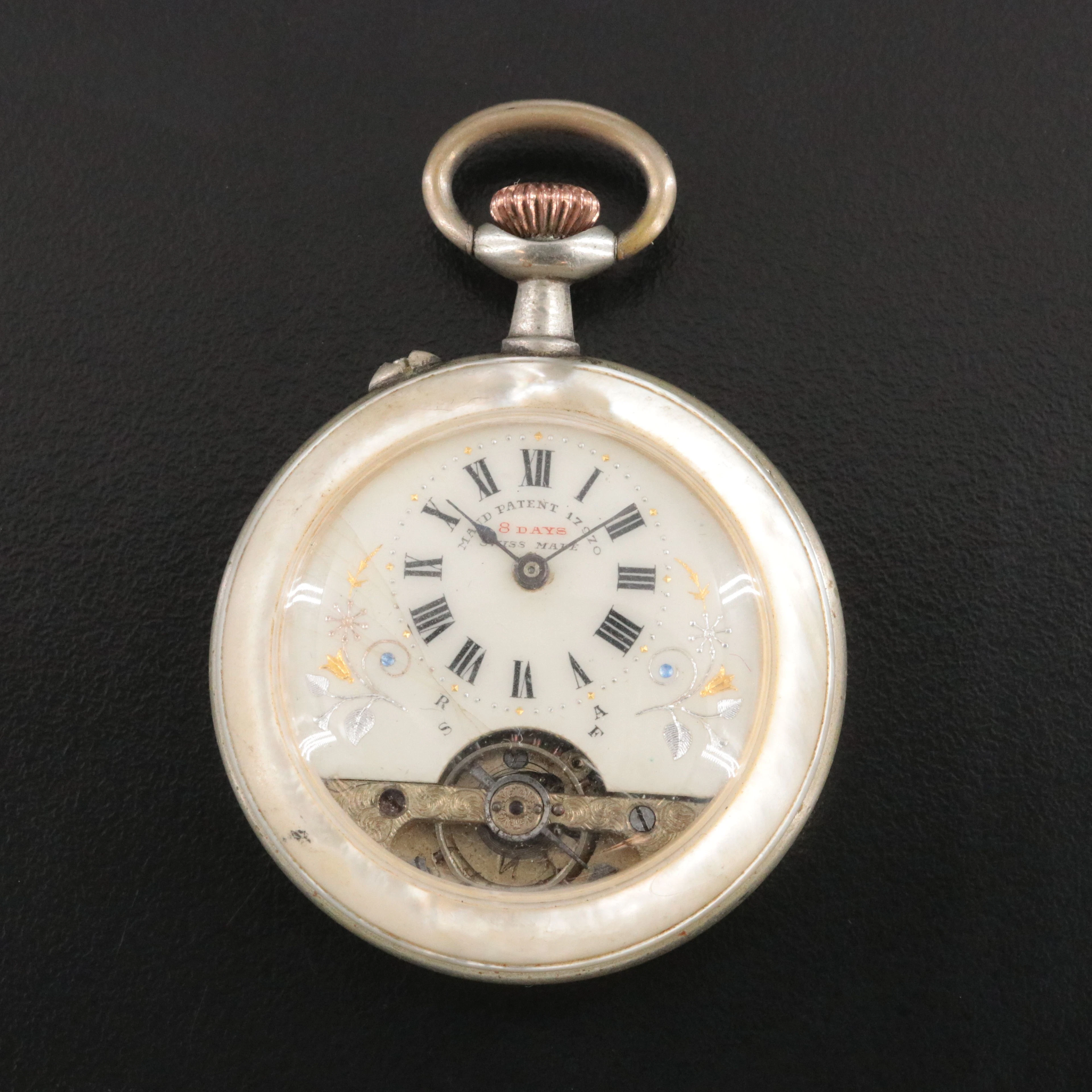 Antique Hebdomas 8 Day Mother-of-Pearl Pin Set Pocket Watch