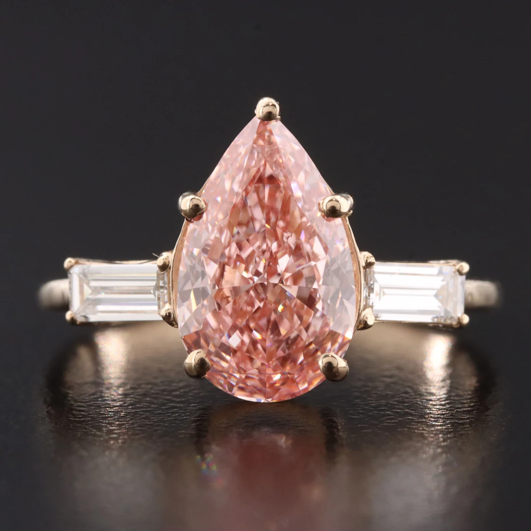 14K 2.82 CTW Lab Grown Diamond Ring with Fancy Vivid Pink Center & IGI Report