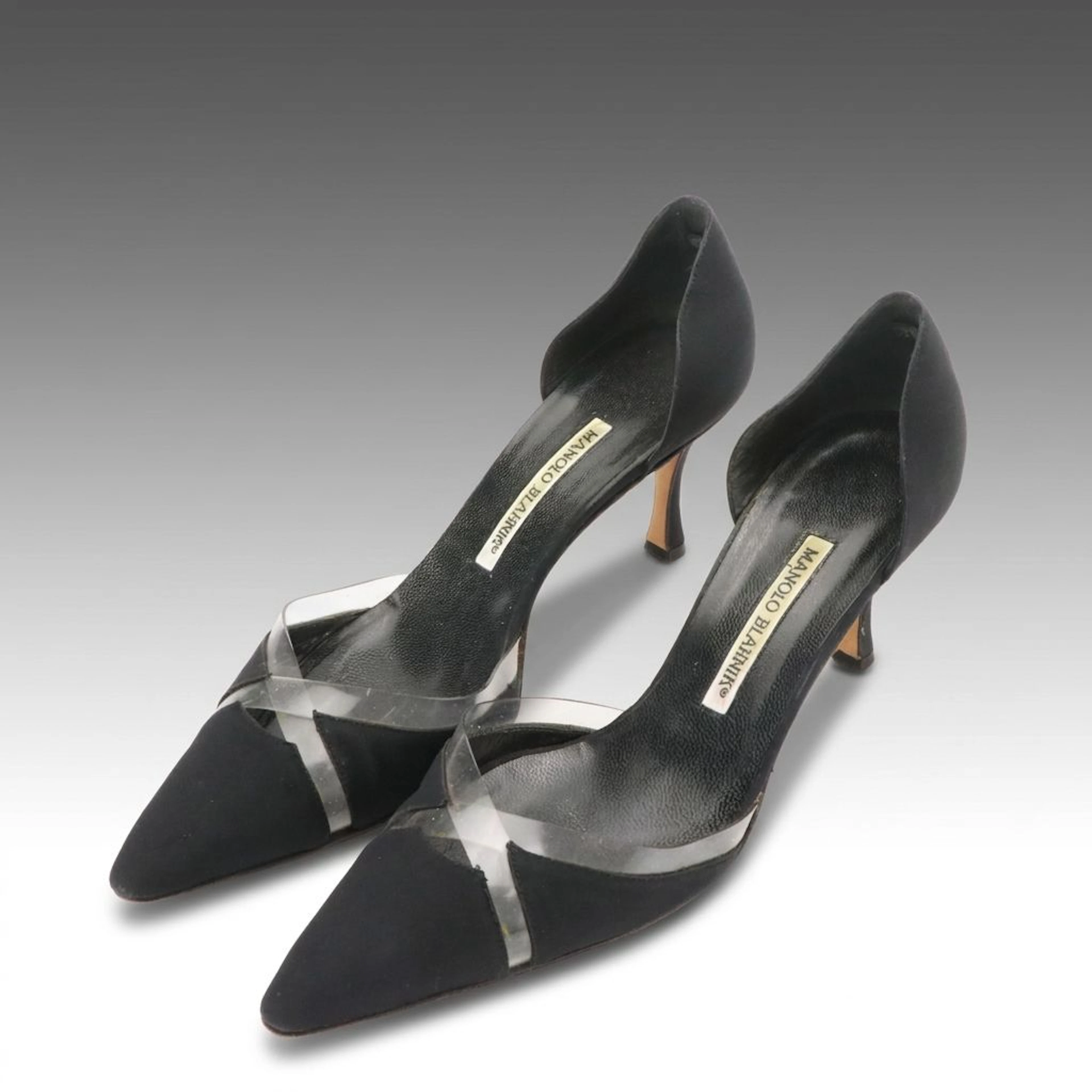 Manolo Blahnik Black Textile and PVC d'Orsay Pumps
