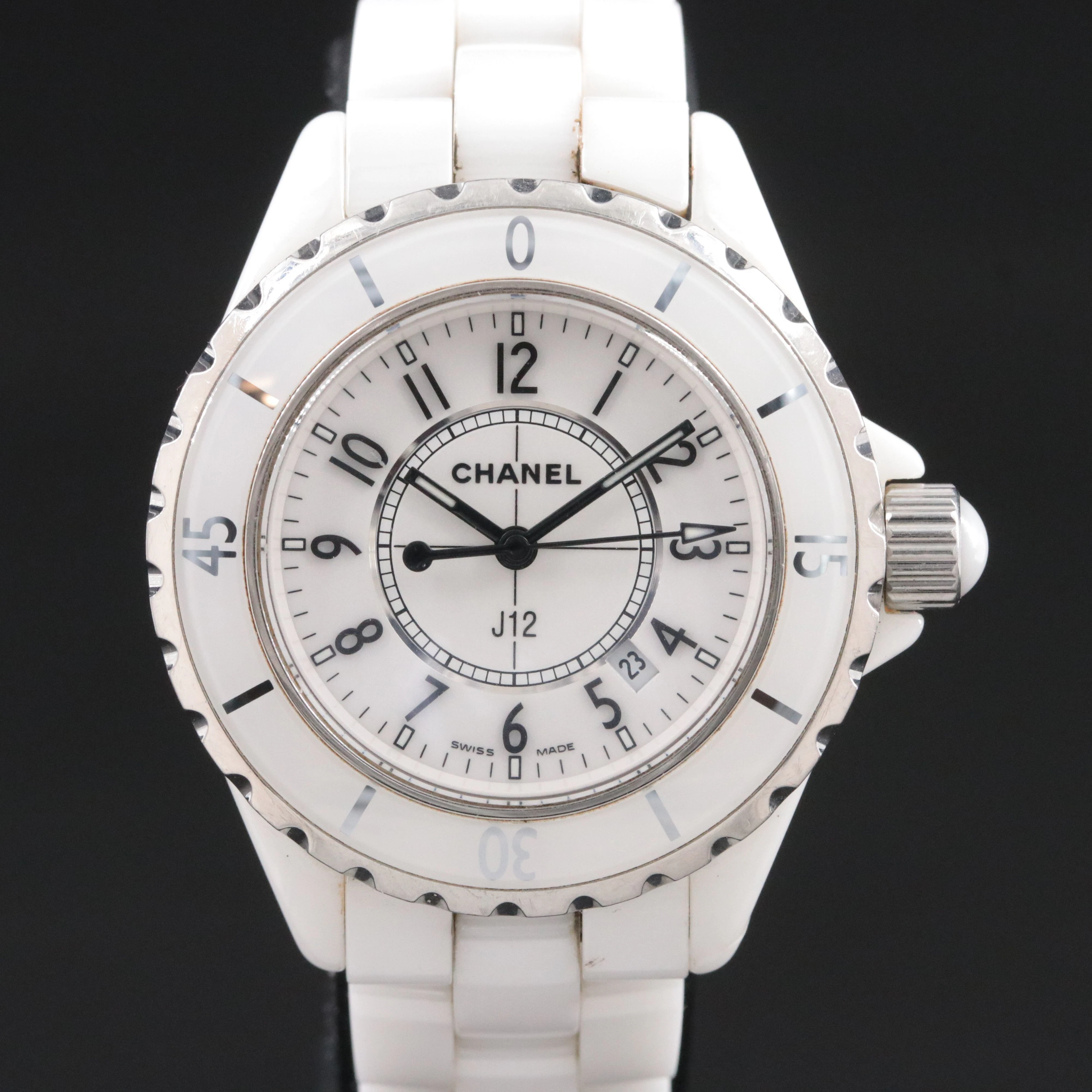 Chanel J12 steel and White Ceramic Swiss Quartz Date Watch