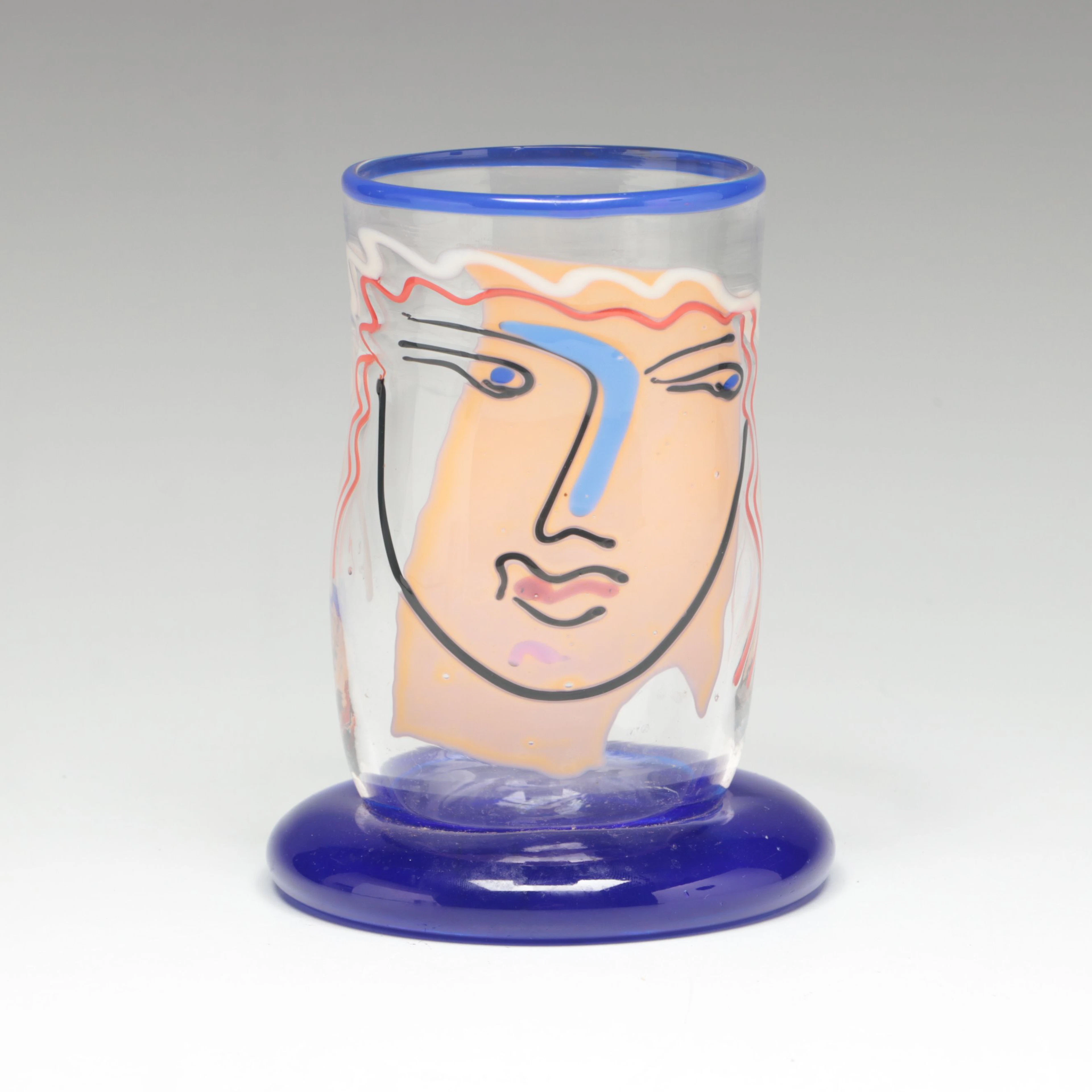 William Bernstein Abstract Face Art Glass Vase