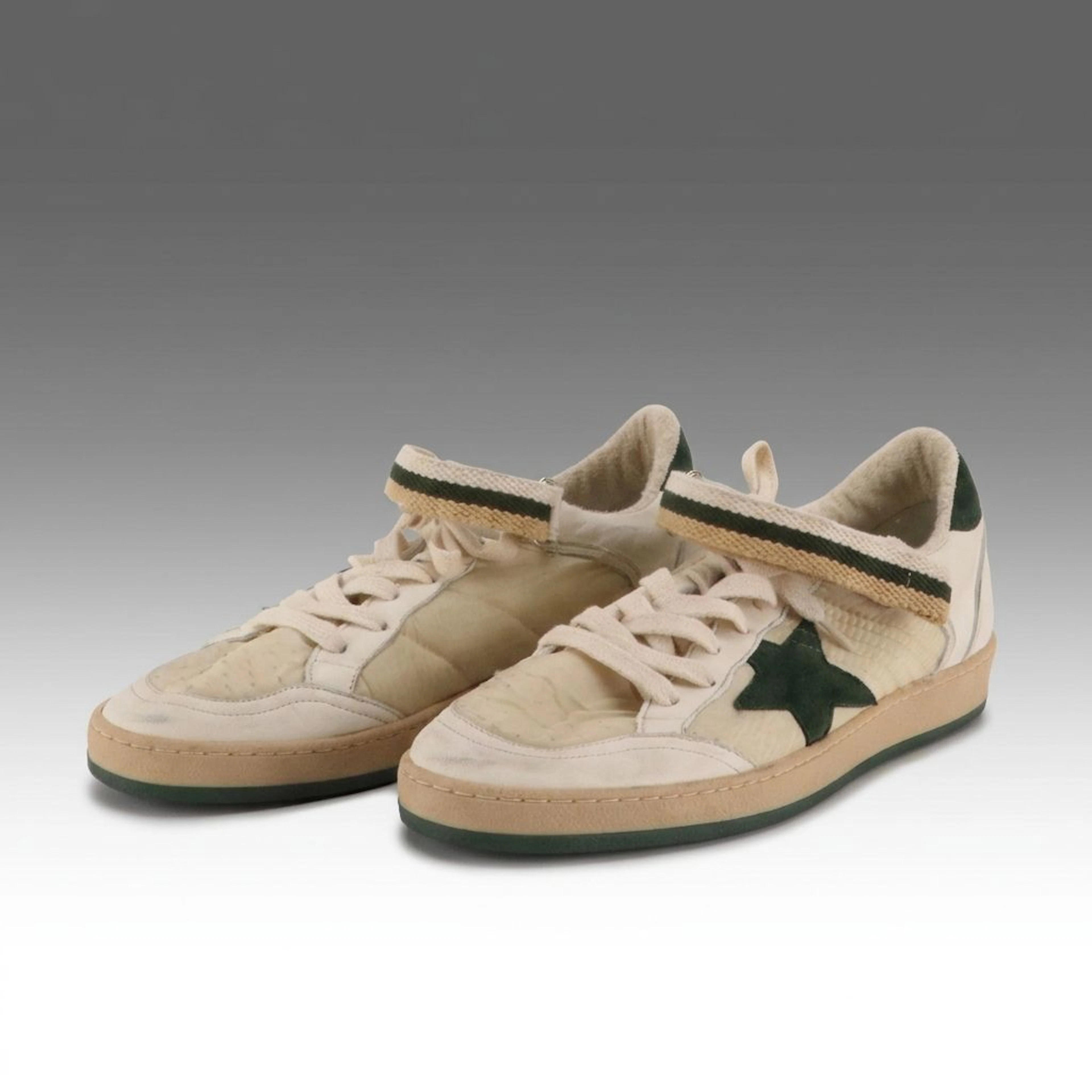 Men's Golden Goose Ball Star Velcro Fastening Sneakers in Leather & Green Suede