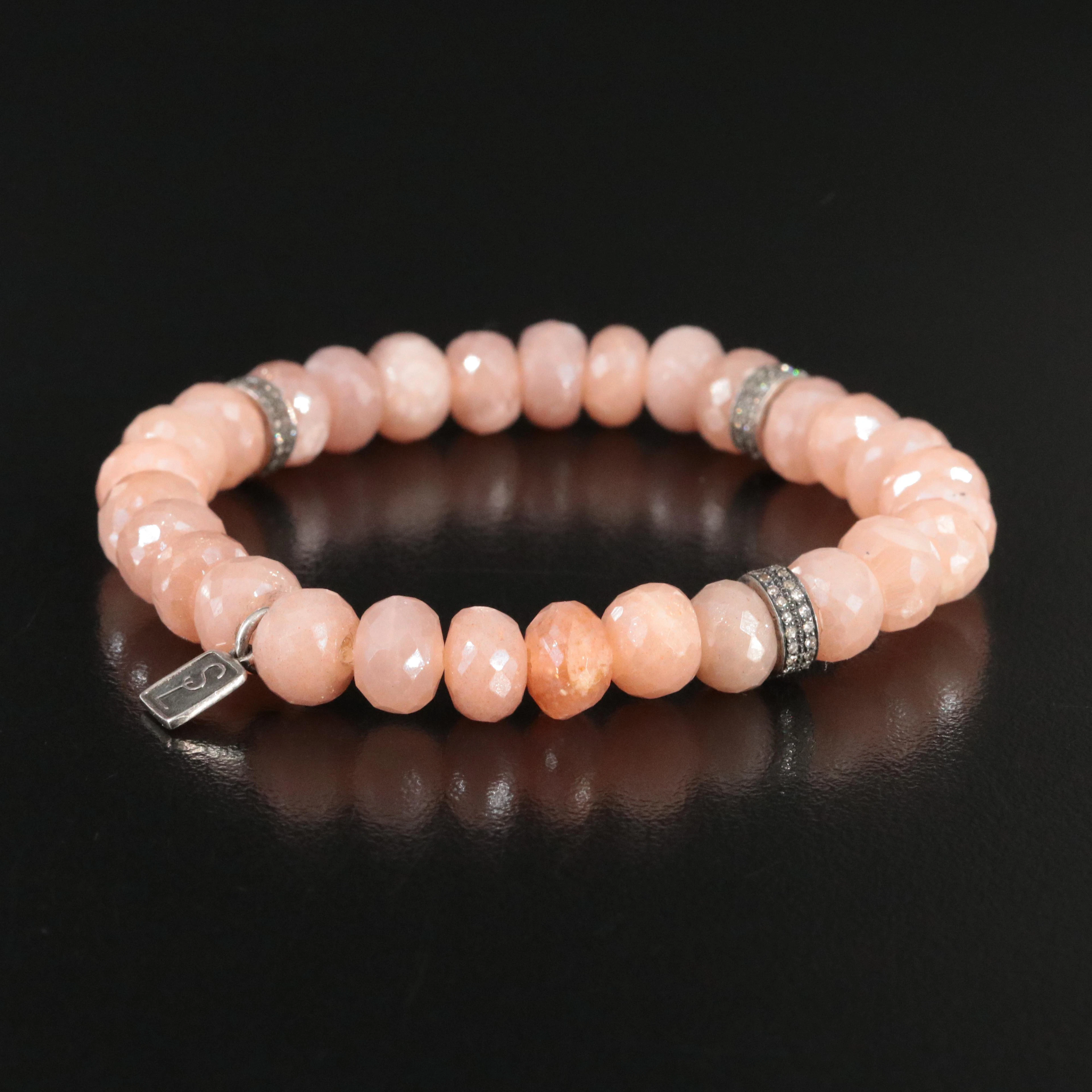 Sheryl Lowe Sunstone and Diamond Expandable Beaded Bracelet