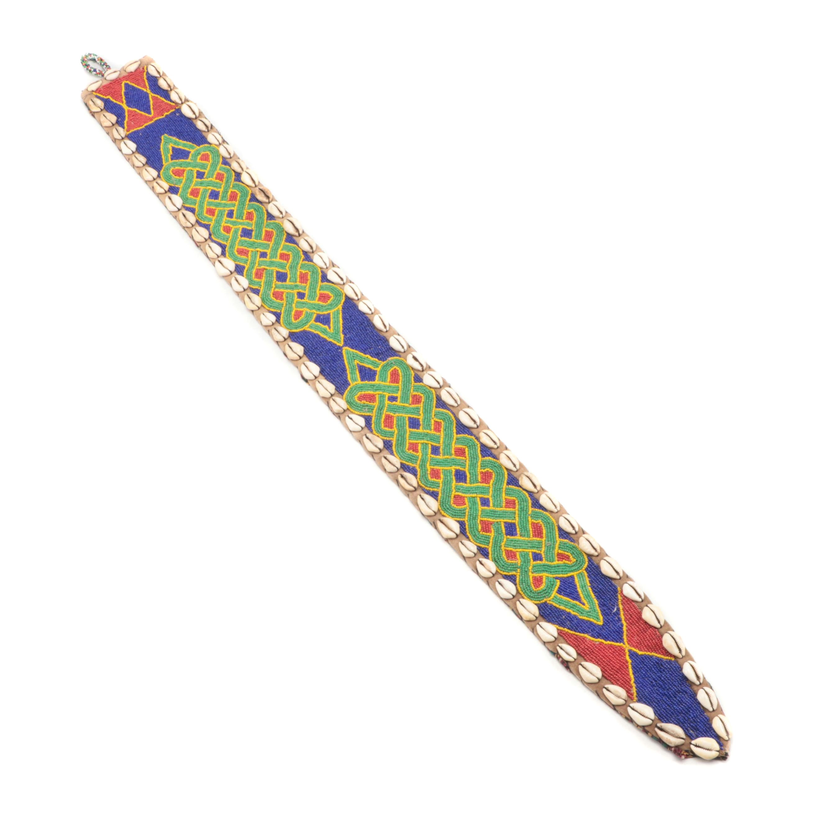 West African Yoruba Beaded Sash with Cowrie Shell Border | Barnebys