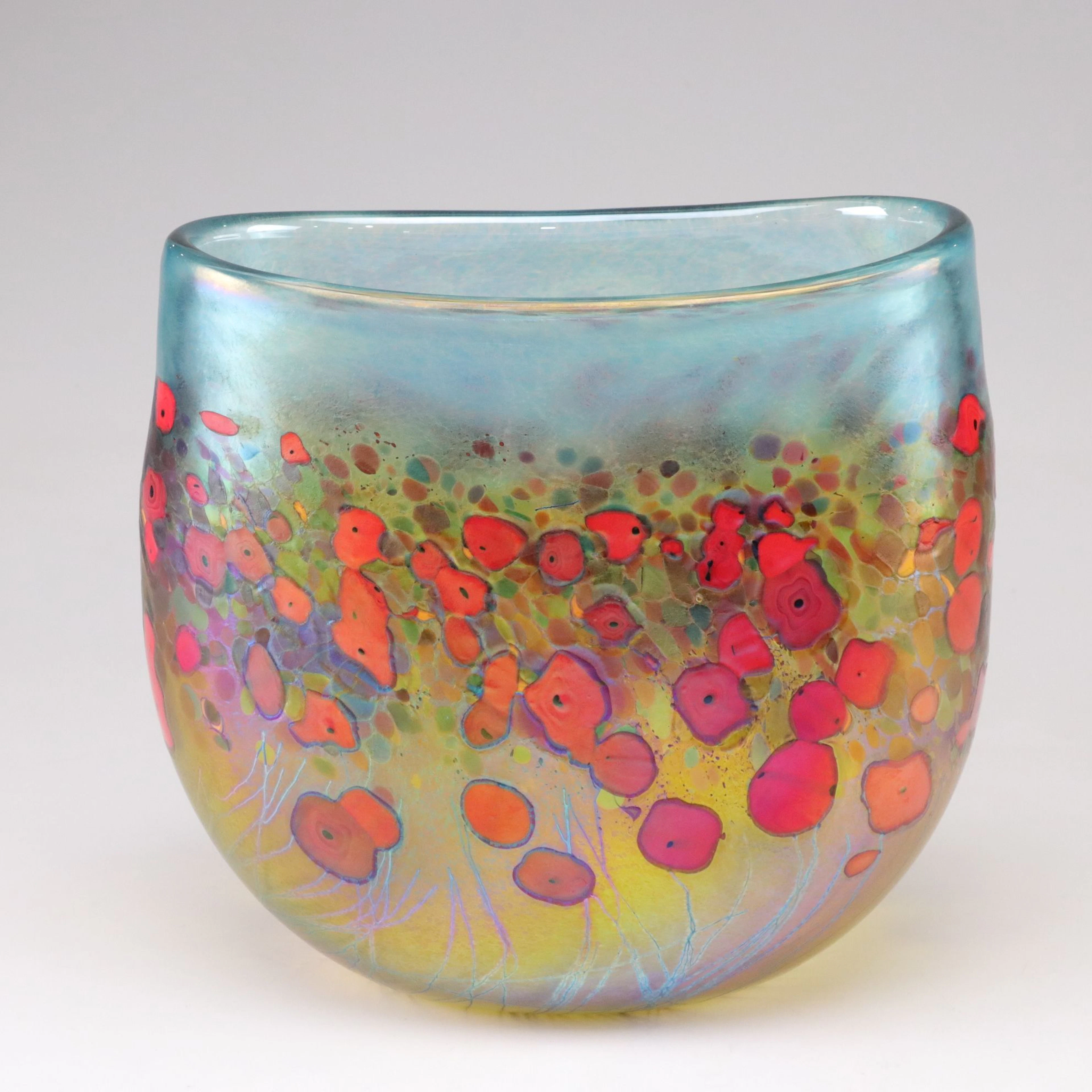 Robert Held Canadian Art Glass Vase with Poppies, 21st Century