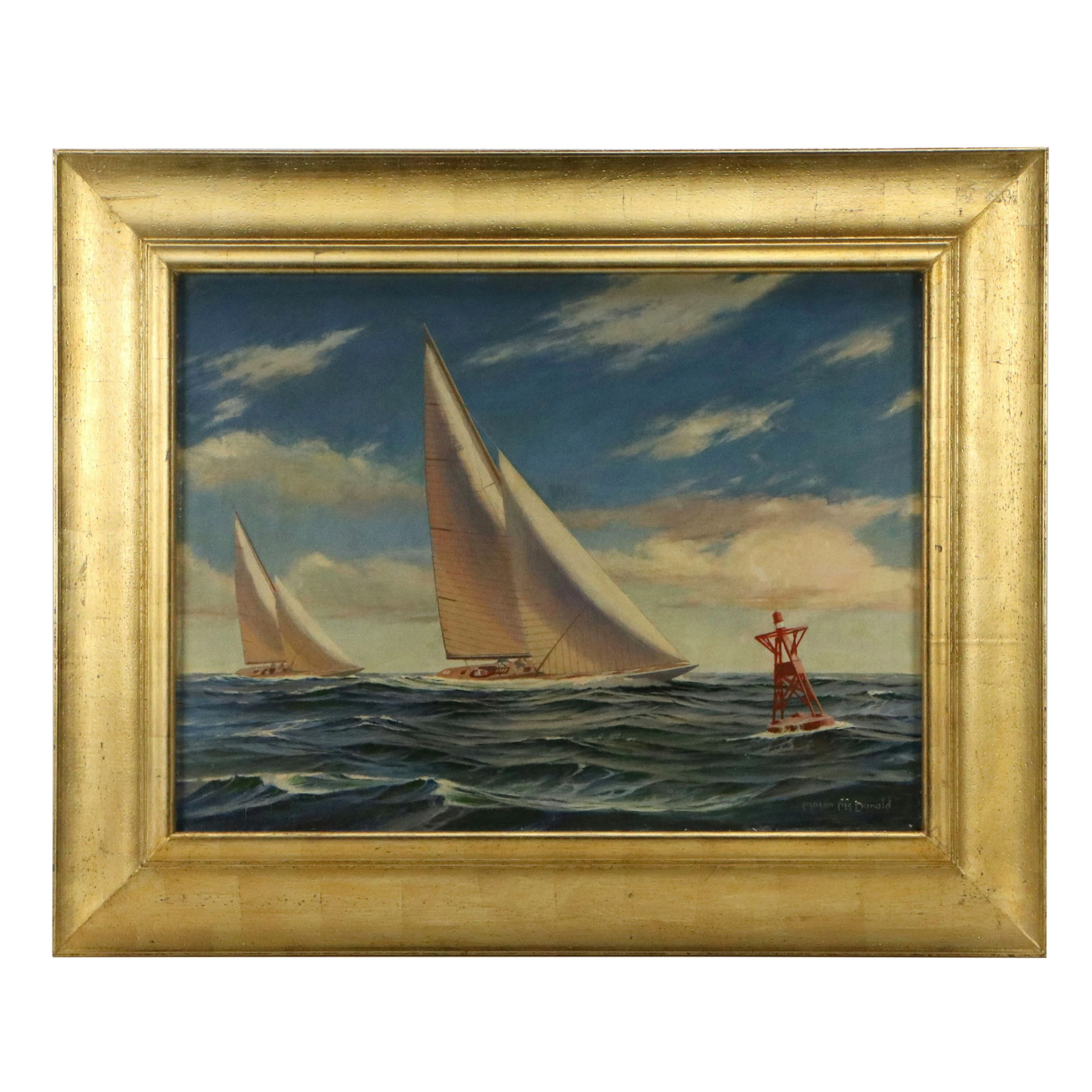 Mason McDonald Maritime Oil Painting "Going to Windward," 20th Century