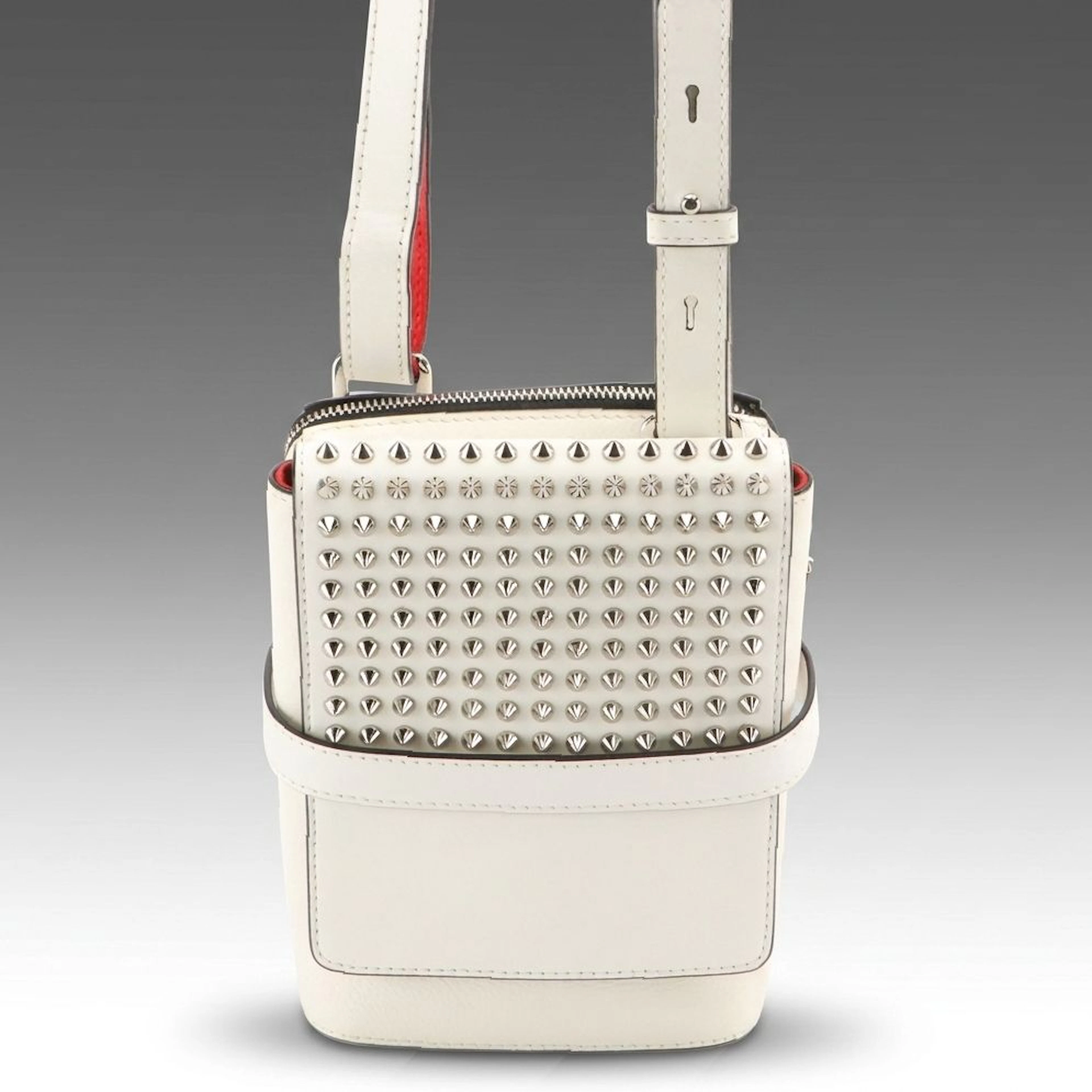 Christian Louboutin Spiked Calfskin Grain Leather Benech Reporter Bag