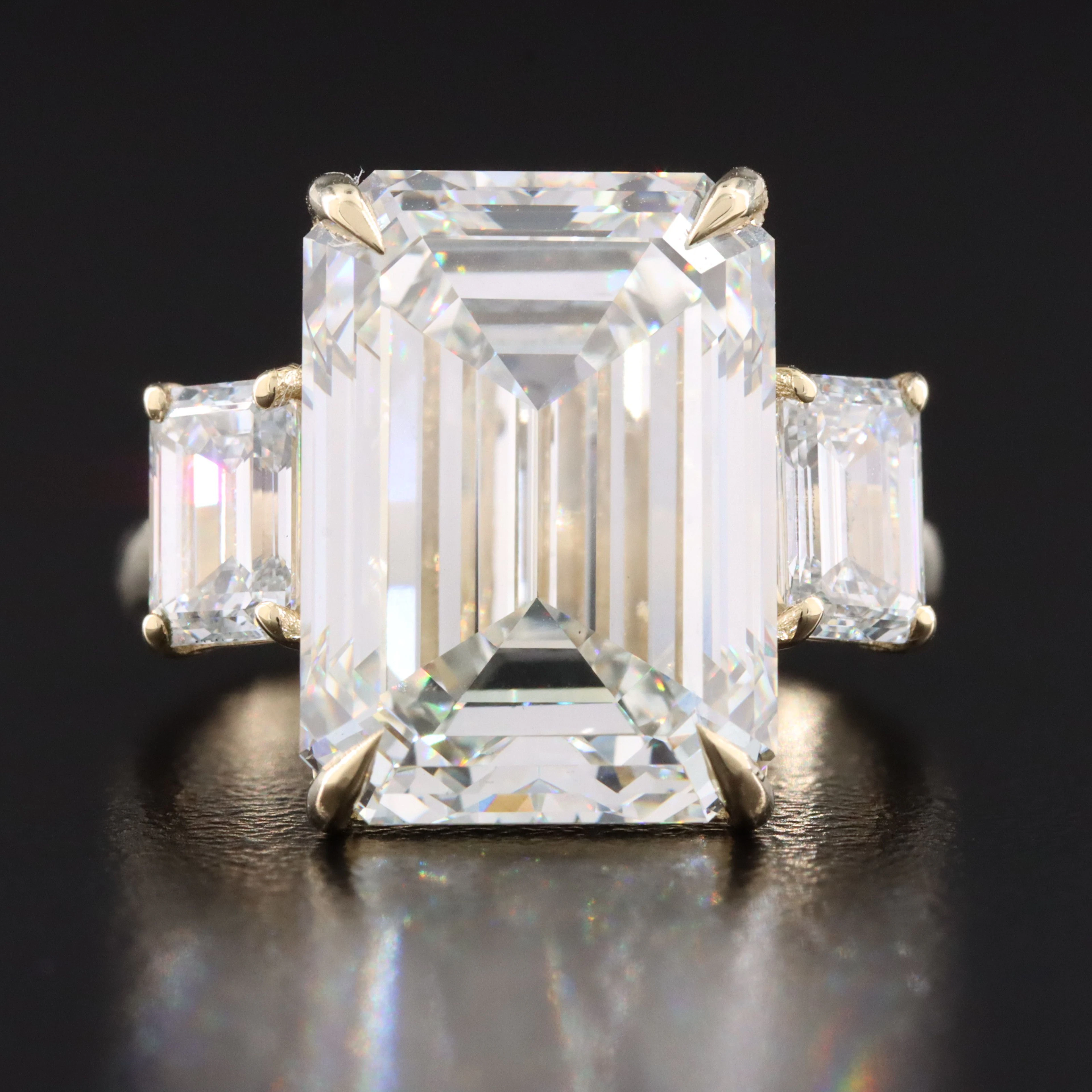 14K 12.40 CTW Lab Grown Diamond Three Stone Ring with IGI Report